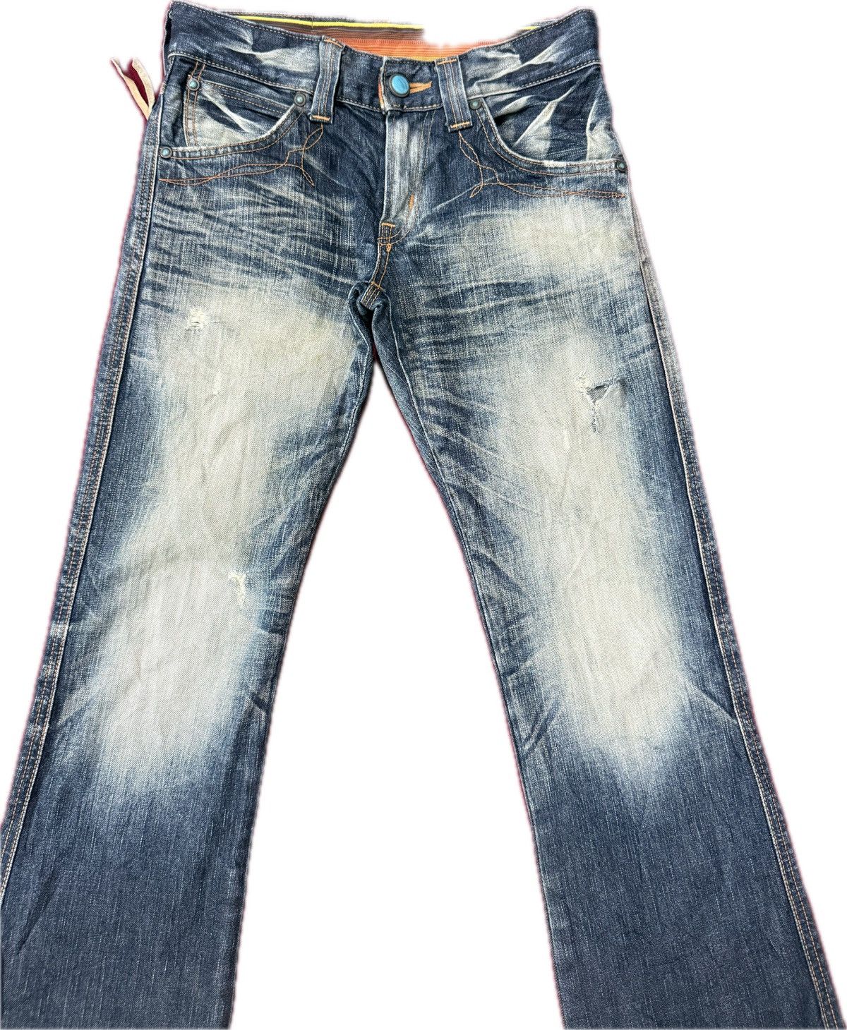 Japan Brand Super Flare Distres Ripped Denim Edwin Bull Head
