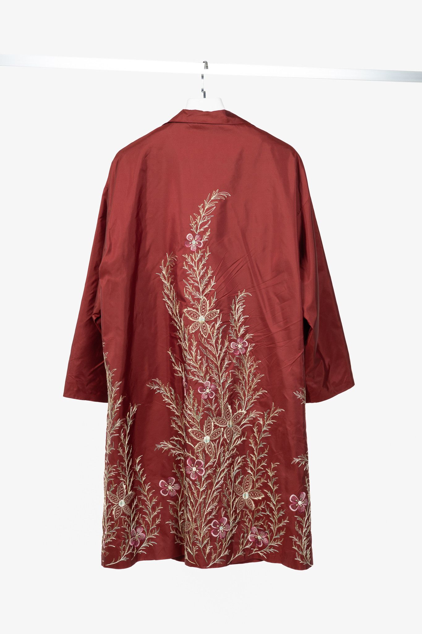 eskandar eskandar Red Silk Taffeta Floral-Embroidered Topper Coat Size XL / US 12-14 / IT 48-50 - 2 Thumbnail
