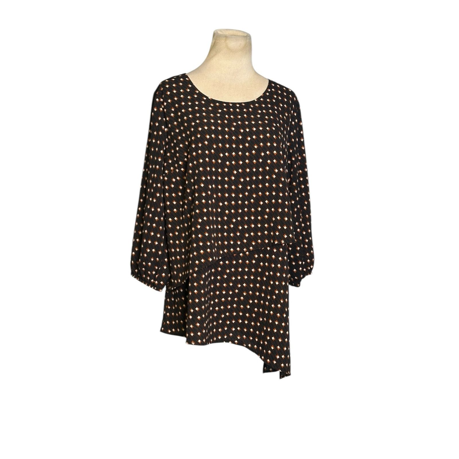 Apt. 9 APT. 9 Black brown layered asymmetric tunic blouse size L Size L / US 10 / IT 46 - 11 Thumbnail