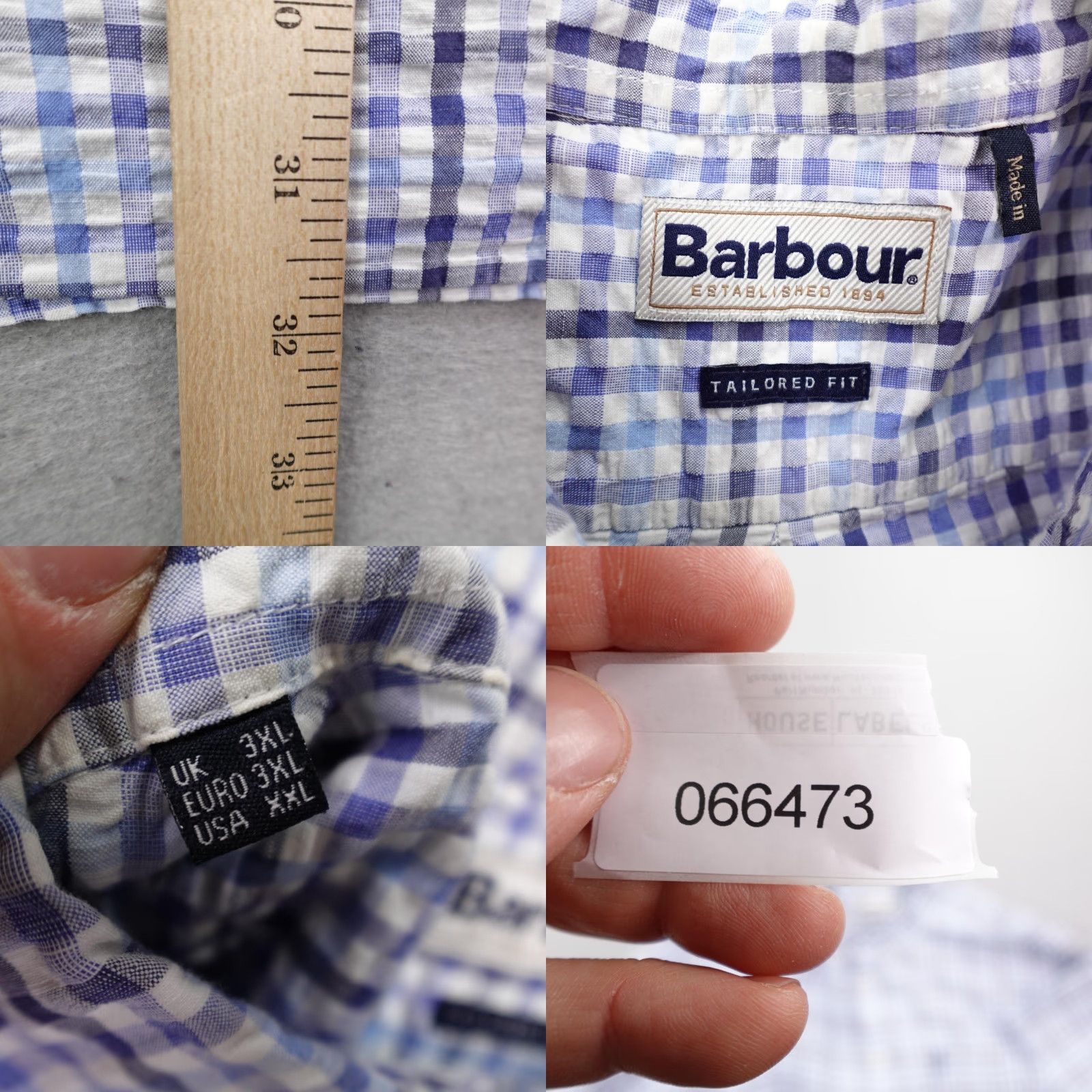 Barbour Barbour Shirt Men 2XL Blue White Seersucker Gingham Plaid Button Up Tailored Fit Size US XXL / EU 58 / 5 - 8 Thumbnail
