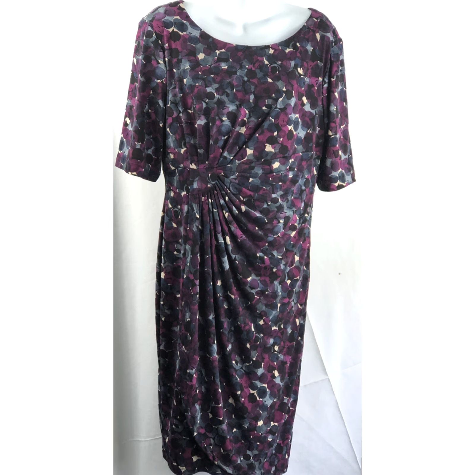 Vintage VINTAGE Connected Midi dress 14 purple/blue Geo mock wrap 1/2 Sleeve Ruched Drape 90s Y2K Women Mens? Size XL / US 12-14 / IT 48-50 - 5 Thumbnail