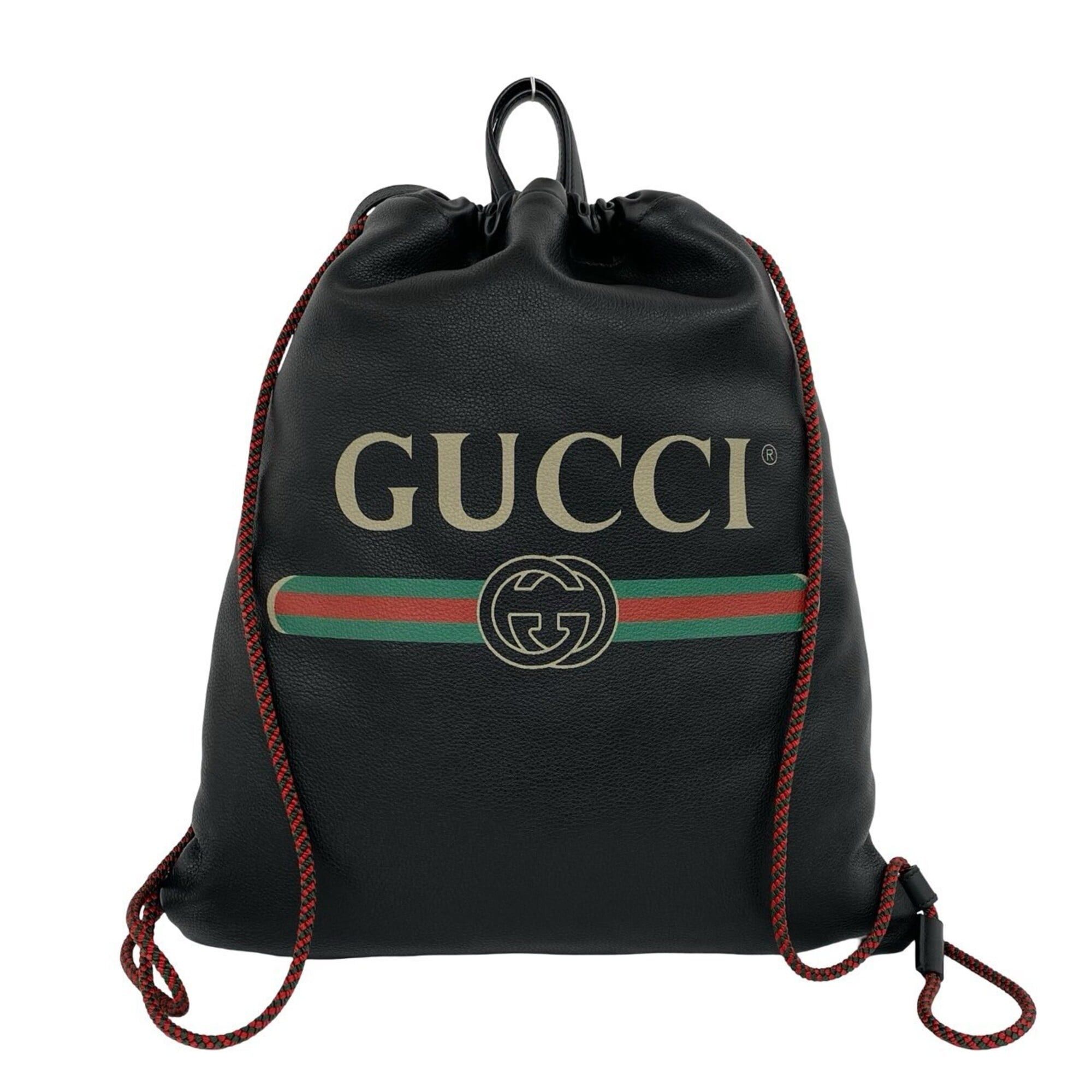 Gucci GUCCI Logo Leather Drawstring Backpack/Rucksack/Daypack - Black (Item No. 39772) Size ONE SIZE - 1 Thumbnail
