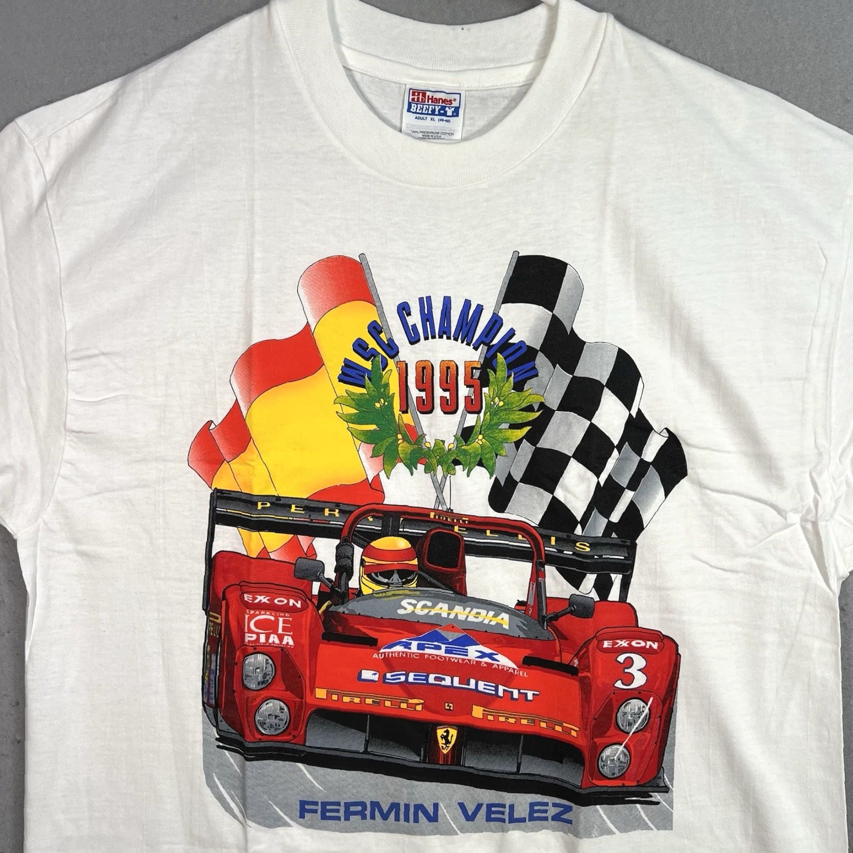 Hanes VINTAGE Hanes 1995 Ferrari Fermin Velez Graphic Tee Adult XL White Mens Size US XL / EU 56 / 4 - 2 Thumbnail