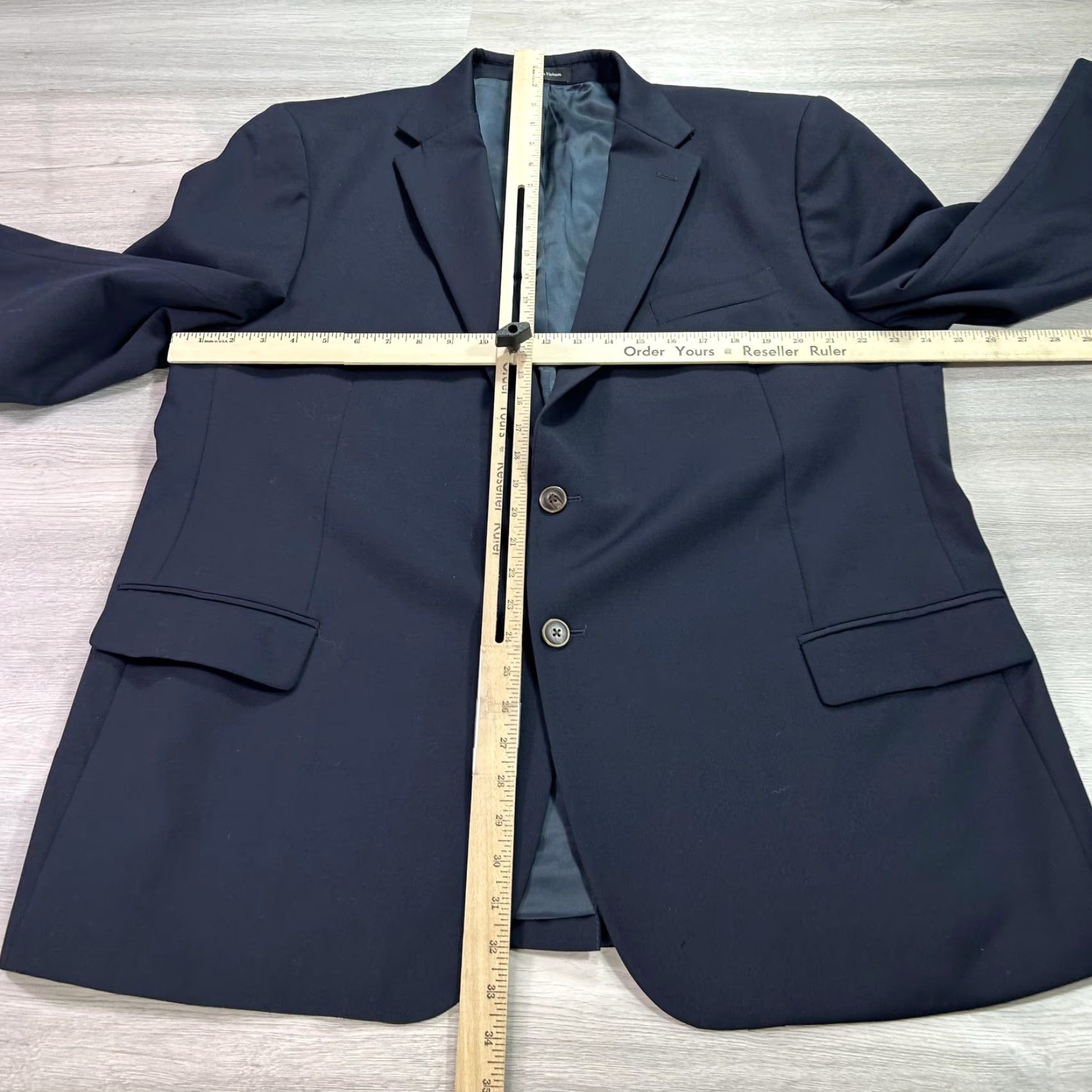 Joseph Joseph & Feiss Gold Navy Wool Executive Fit Sport Coat Blazer Mens 46R Solid Notch Lapel Two-Button Jacket Coat Size 46R - 7 Thumbnail