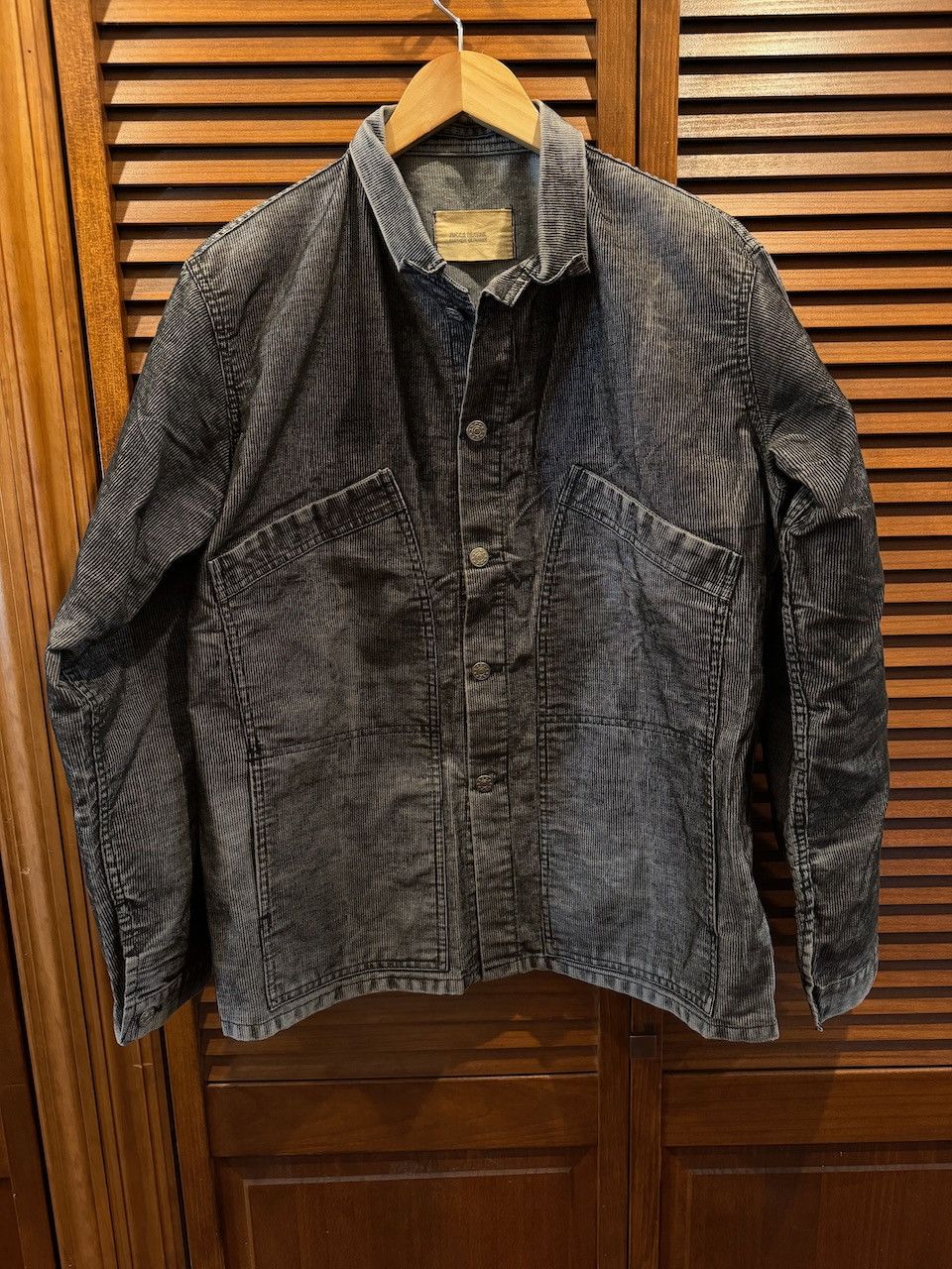 image of Avant Garde x Cabane De Zucca Zucca Travail By Issey Miyake Corduroy Chore Jacket in Dark Gray (Siz