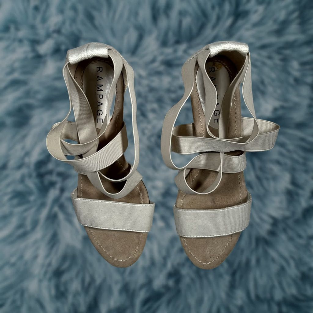 Vintage Rampage Women’s Heel Size 7.5 Beige Strappy Faux Leather Womens Size 30" / US 8 / IT 44 - 1 Thumbnail