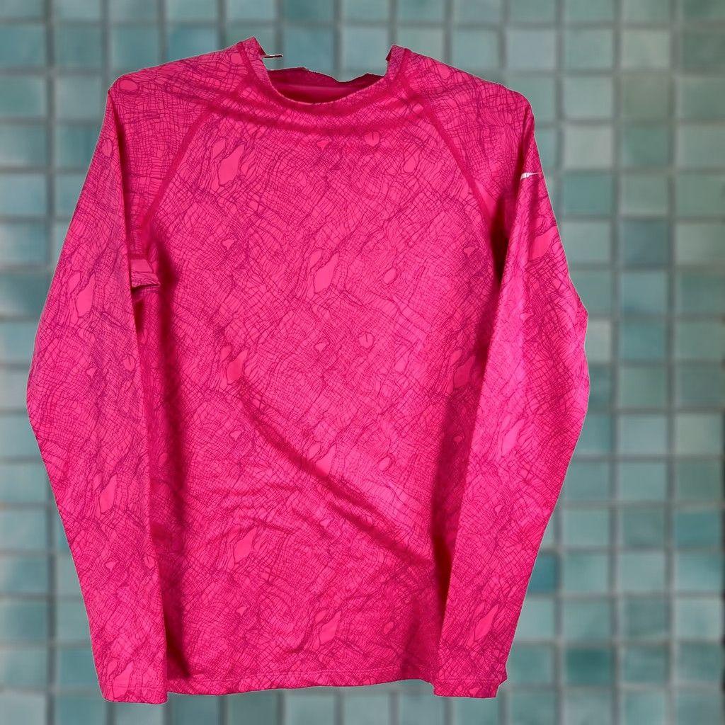 Nike Nike Pro Combat Fitted Top Womens L Pink Long Sleeve Geometric Print Size L / US 10 / IT 46 - 1 Thumbnail