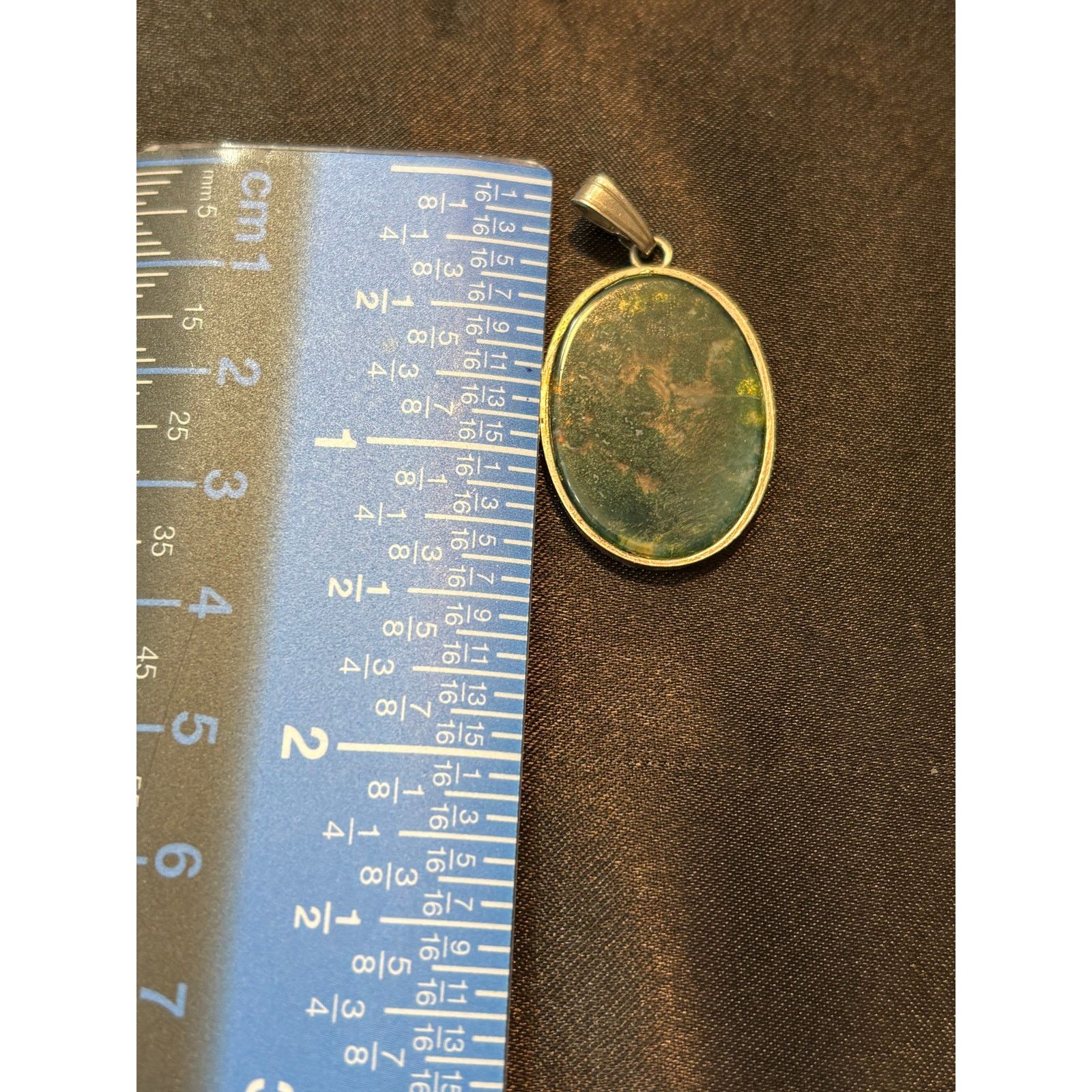 Other Vintage Sterling Silver Moss Agate Oval Pendant Size ONE SIZE - 2 Thumbnail