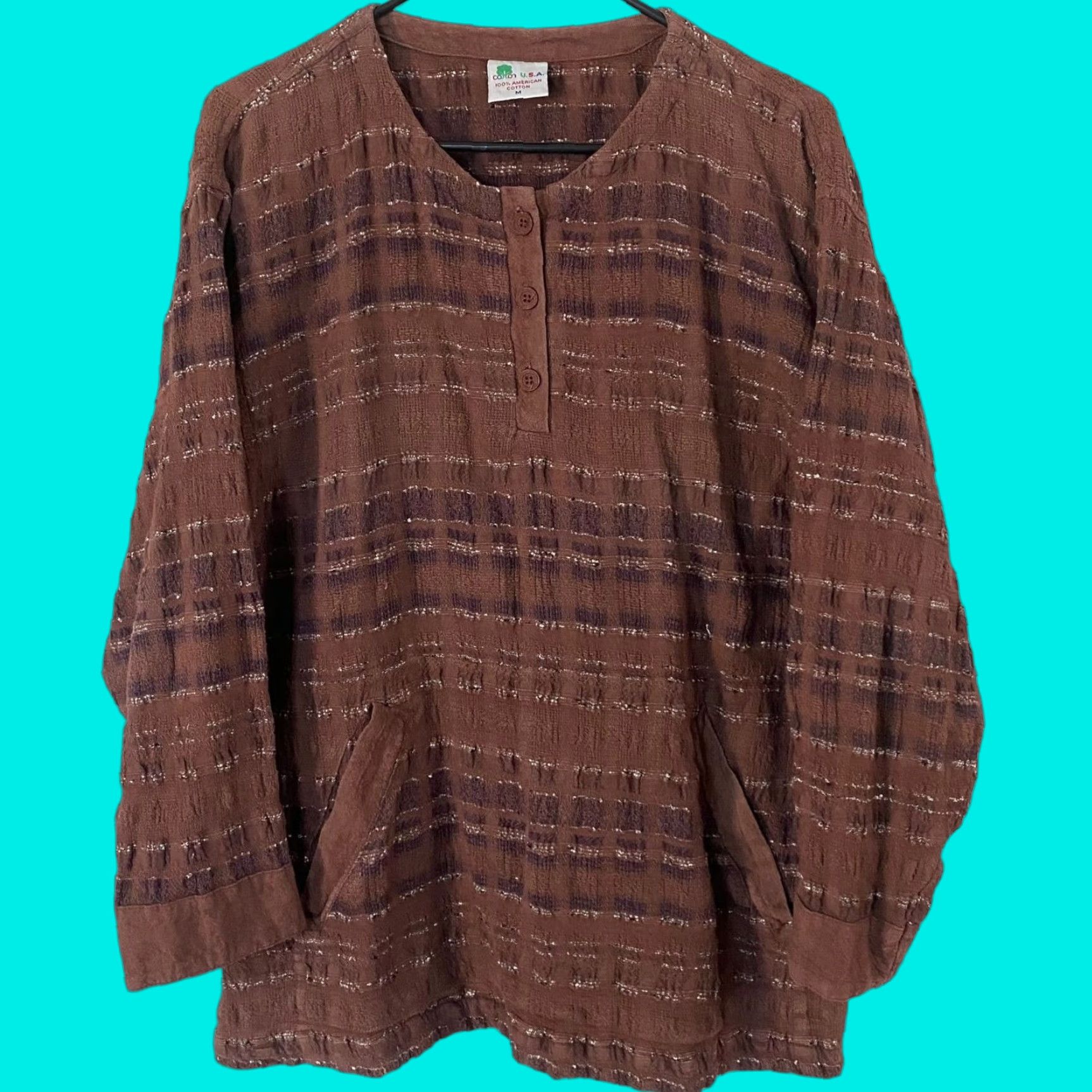 Vintage VINTAGE Cotton USA Striped Button-Collar Long Sleeve Tunic Blouse Brown Women's Medium Size M / US 6-8 / IT 42-44 - 1 Thumbnail