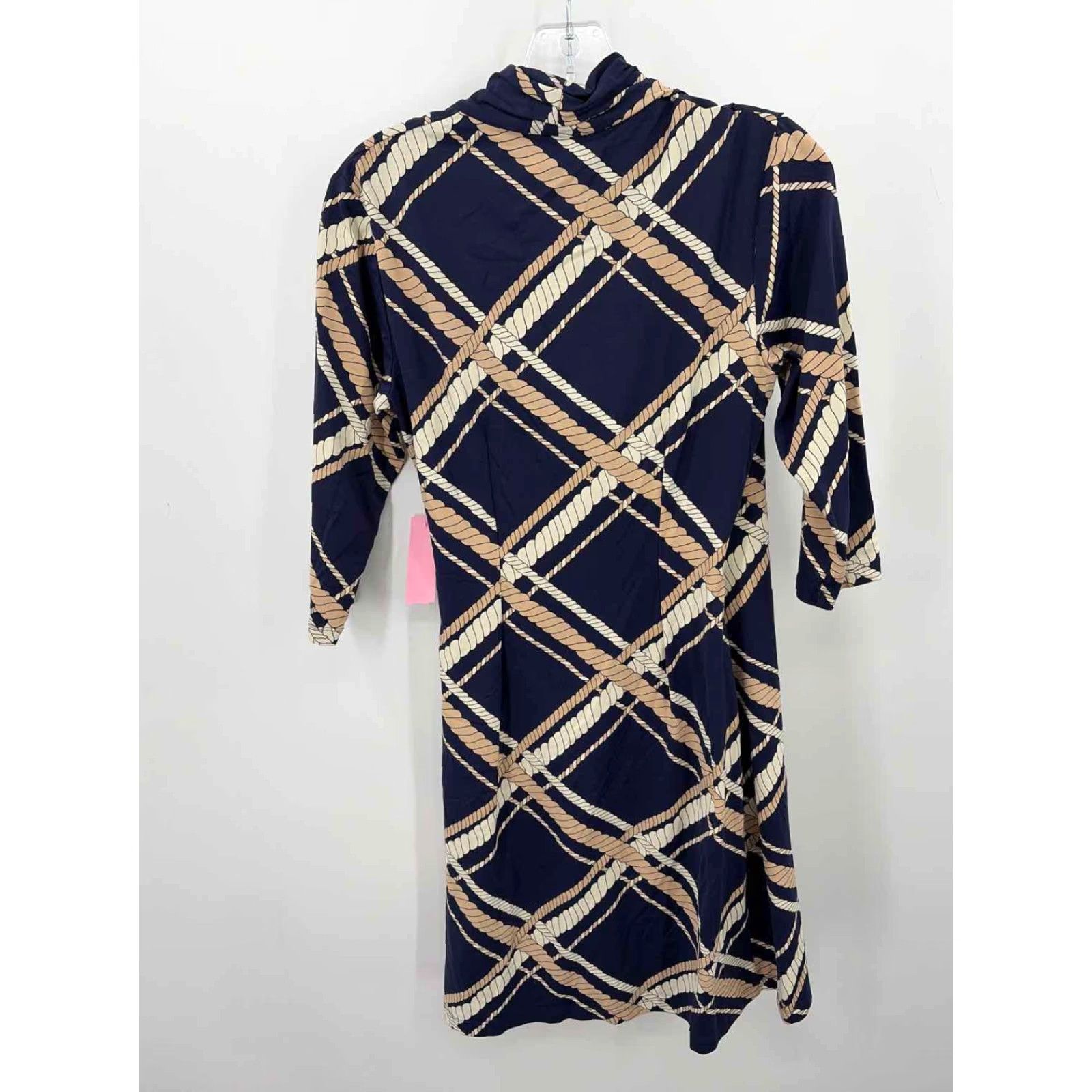 VINTAGE Pre-Owned J Mclaughlin Navy Size XS Printed Shift Knee Length Long Sleeve Dress