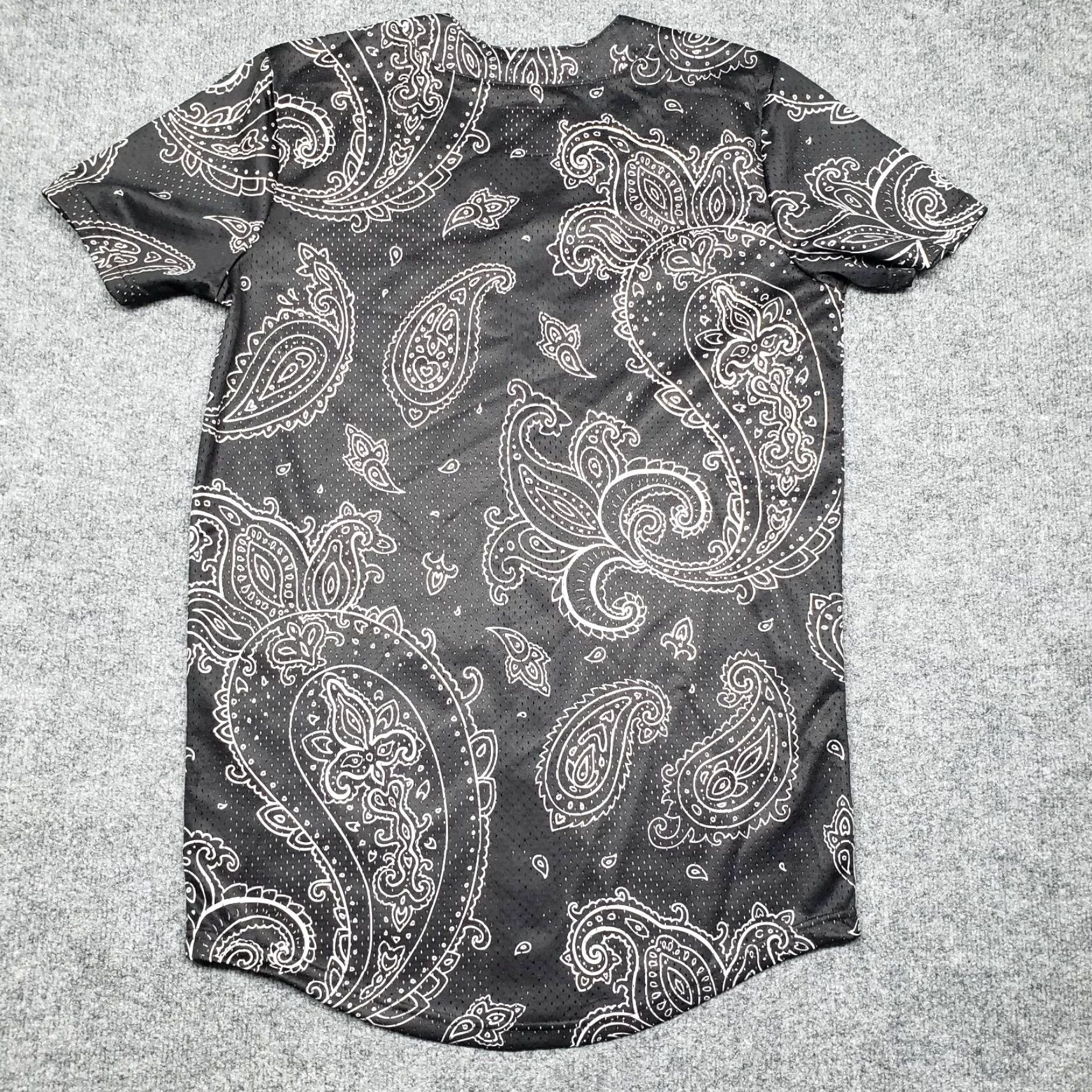 Vintage Rue21 Jersey Shirt Mens M Black Paisley Short Sleeve Button Up Collarless New Size US M / EU 48-50 / 2 - 6 Thumbnail