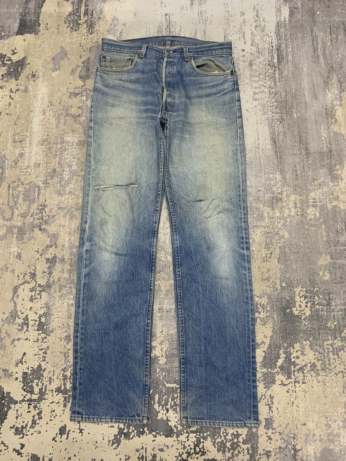 Jean Vintage 80s Sashiko Reworked Levis 501 Distressed Jeans Size US 34 / EU 50 - 1 Thumbnail