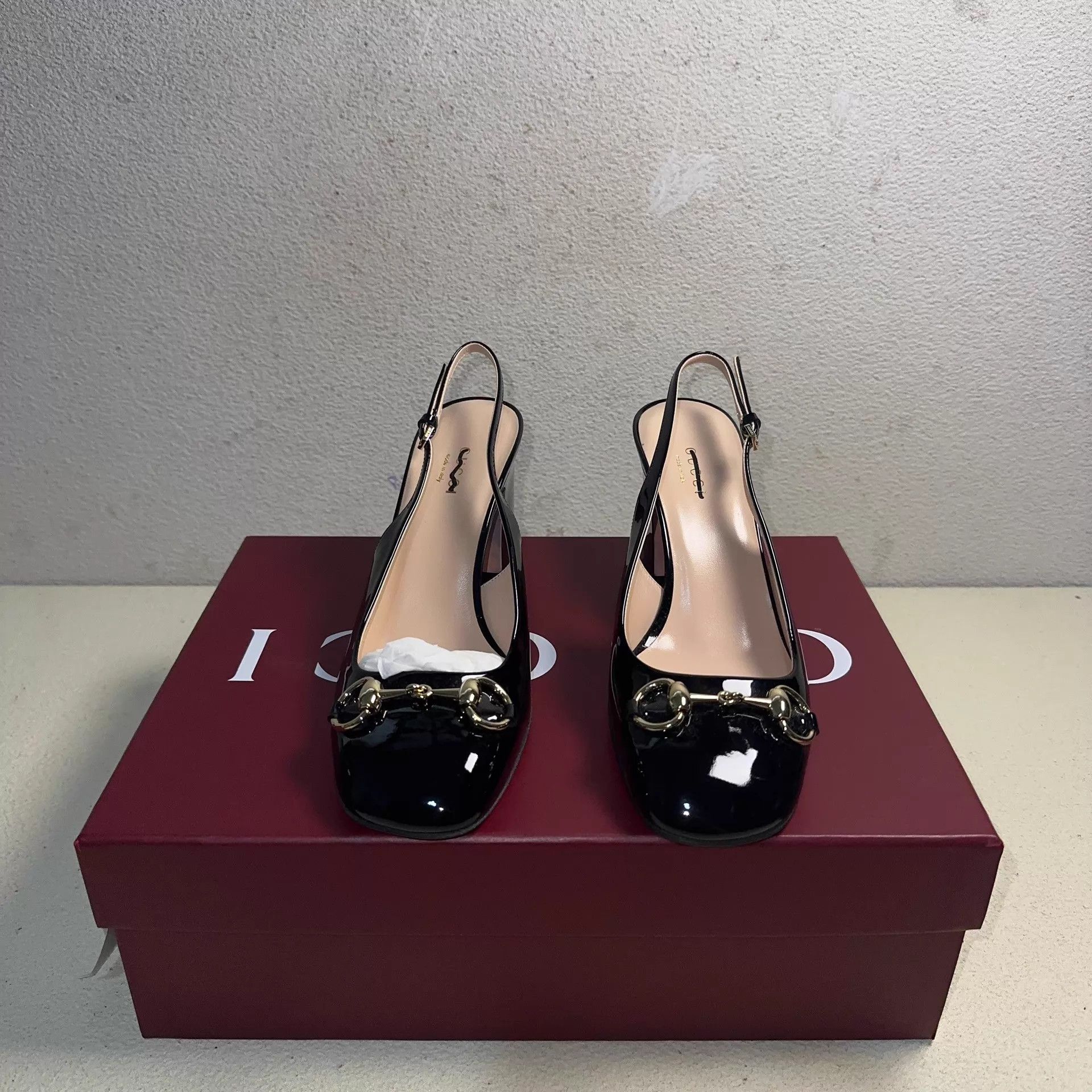 Gucci GUCCI Horsebit Patent Black Round Toe 7.5cm 36.5 Size US 6 / IT 36 - 2 Thumbnail