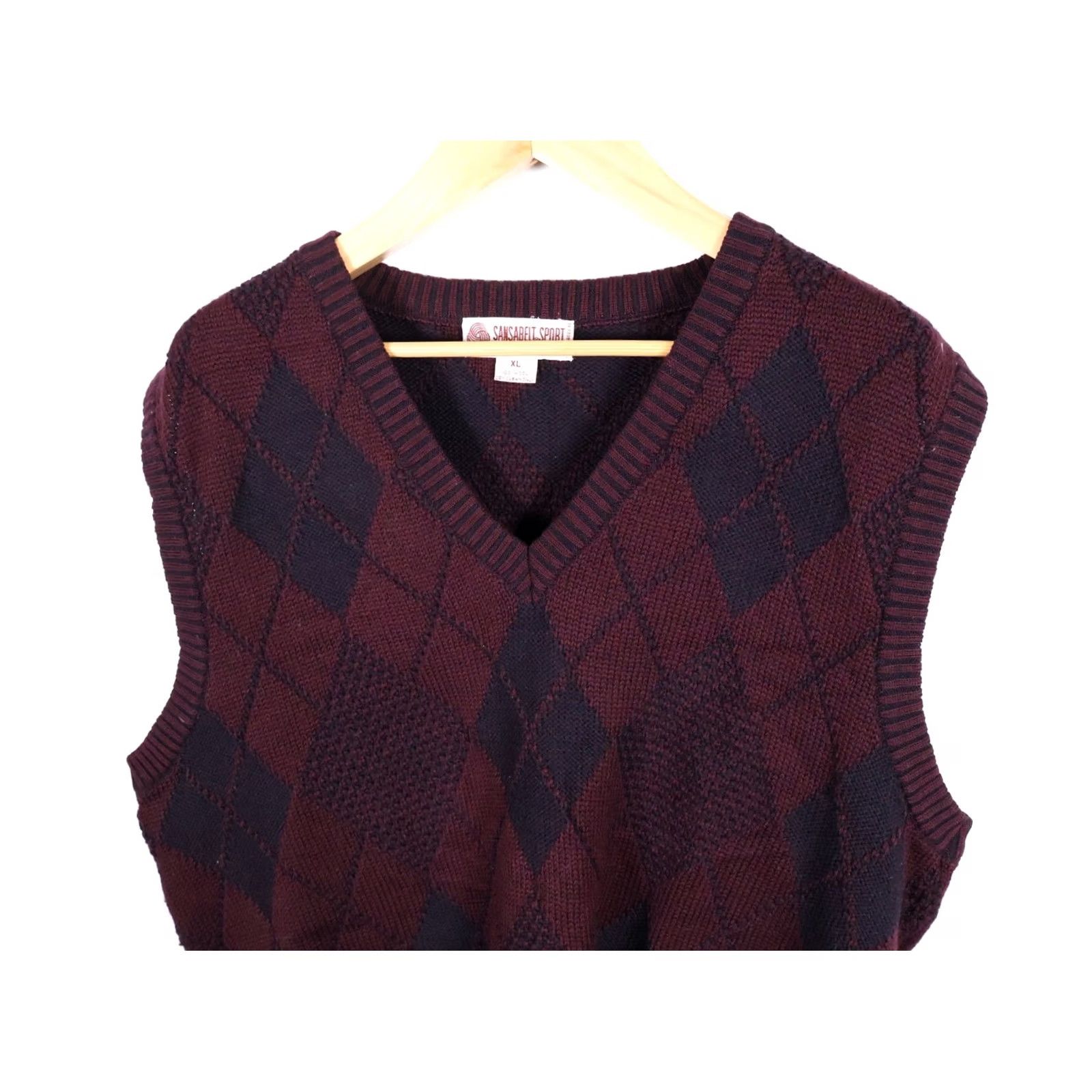 Vintage VINTAGE Sansabelt Sweater Vest Shirt Mens XL Dark Red Argyle V-Neck 80s 90s Retro Preppy Knit Wool Reds Blues Regular Size US XL / EU 56 / 4 - 7 Thumbnail