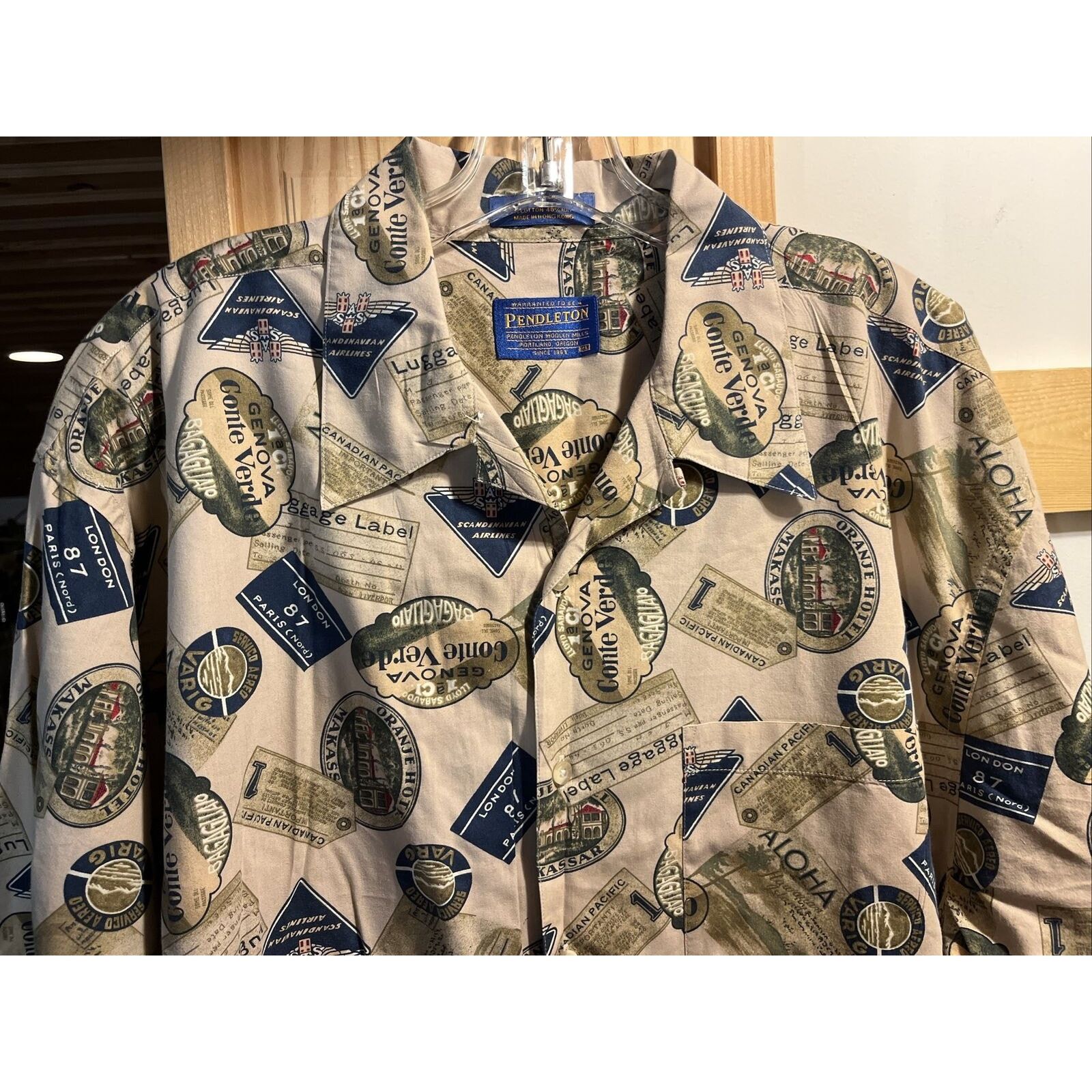 Pendleton Pendleton Men’s XL Beige Luggage Print Cotton Hawaiian Shirt Size US XL / EU 56 / 4 - 7 Thumbnail