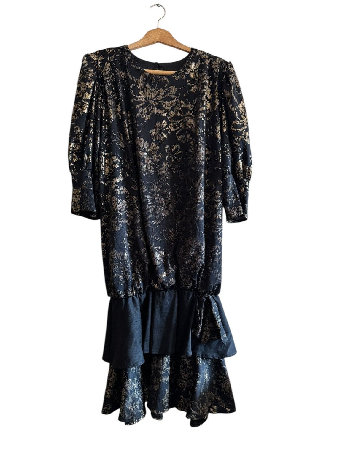 Vintage Vintage 1980s Black & Gold Lurex Brocade Dress – Gatsby / L Size L / US 10 / IT 46 - 3 Thumbnail