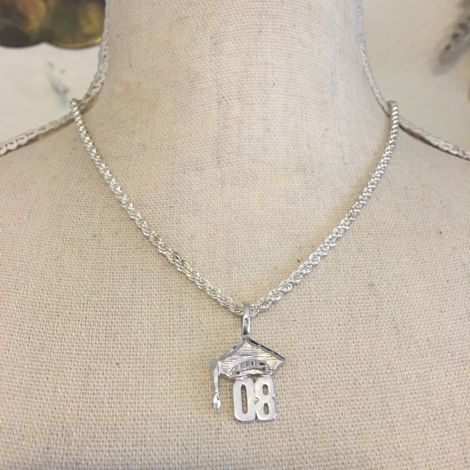 Jewelry Diamond cut accent silver ‘08 graduate necklace Size ONE SIZE - 1 Thumbnail