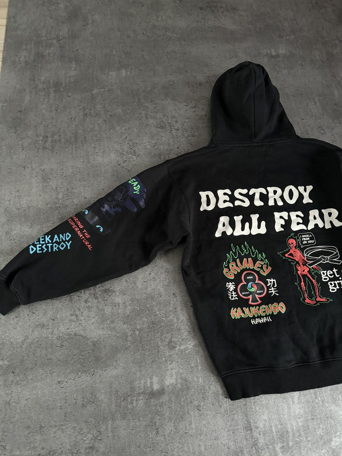 Japanese Brand Grimey Hoodie black y2k print logo boxy rap skate Size US XS / EU 42 / 0 - 3 Thumbnail
