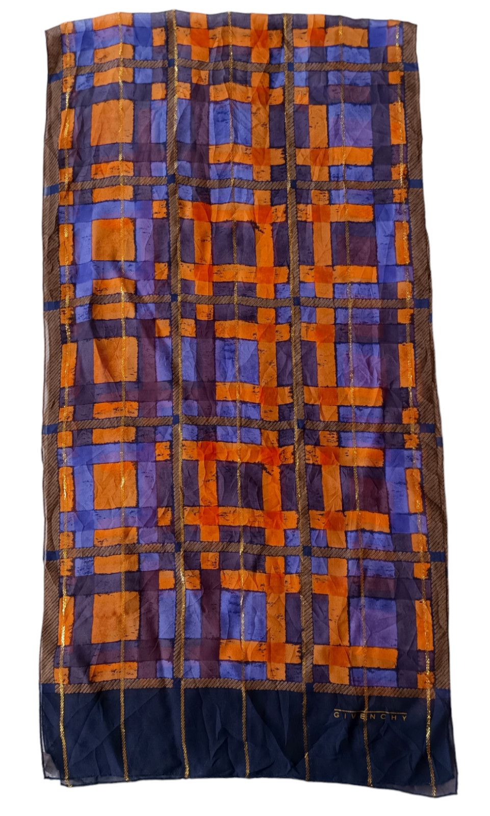 Givenchy GIVENCHY PARIS Monogram Geometric Plaid Orange Silk Scarf Size ONE SIZE - 8 Thumbnail