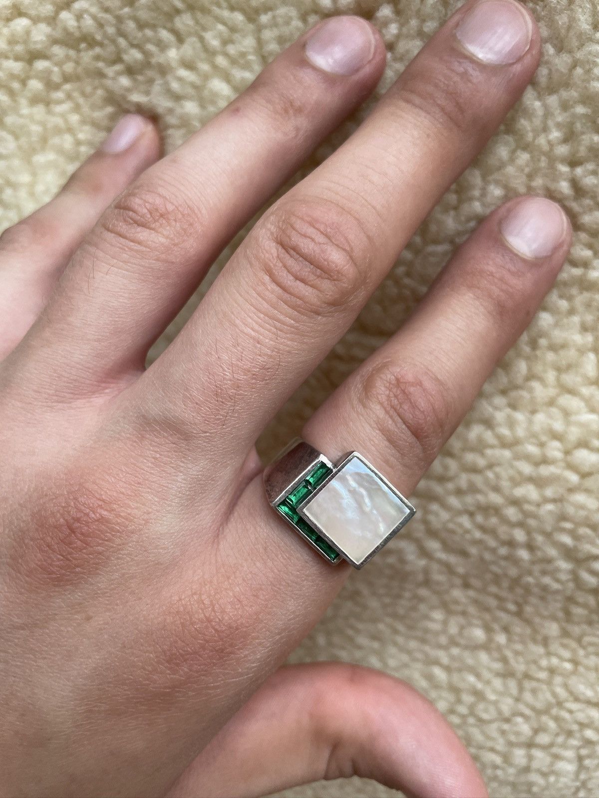 Other MAPLE - MOTHER OF PEARL x GREEN TOPAZ - 925 SILVER RING Size ONE SIZE - 19 Thumbnail