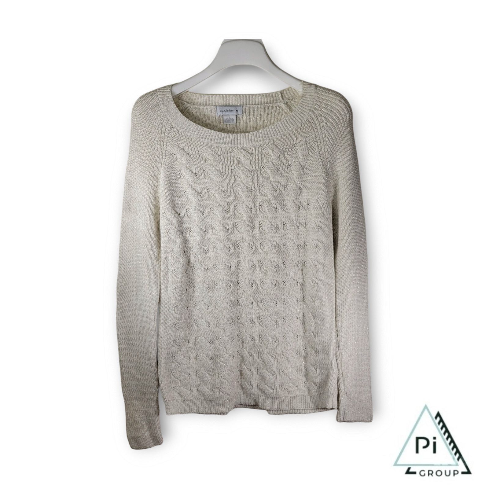 Liz Claiborne Liz Claiborne Large White Knit Sparkled Sweater Pullover Size L / US 10 / IT 46 - 1 Thumbnail