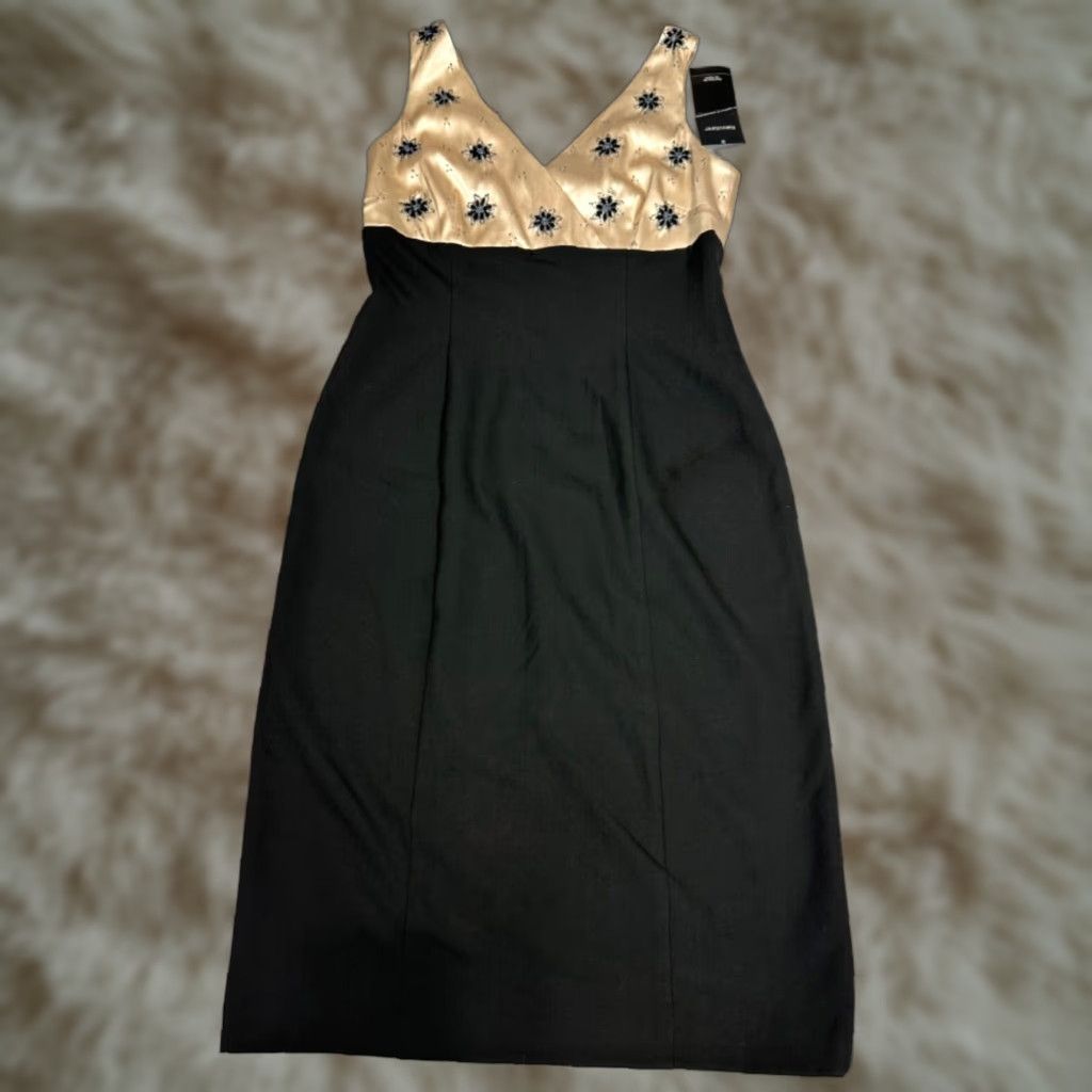Vintage Karen Kane Beaded Tank Dress Womens 4 Champagne/Black Lined Back Zip New Size S / US 4 / IT 40 - 1 Thumbnail