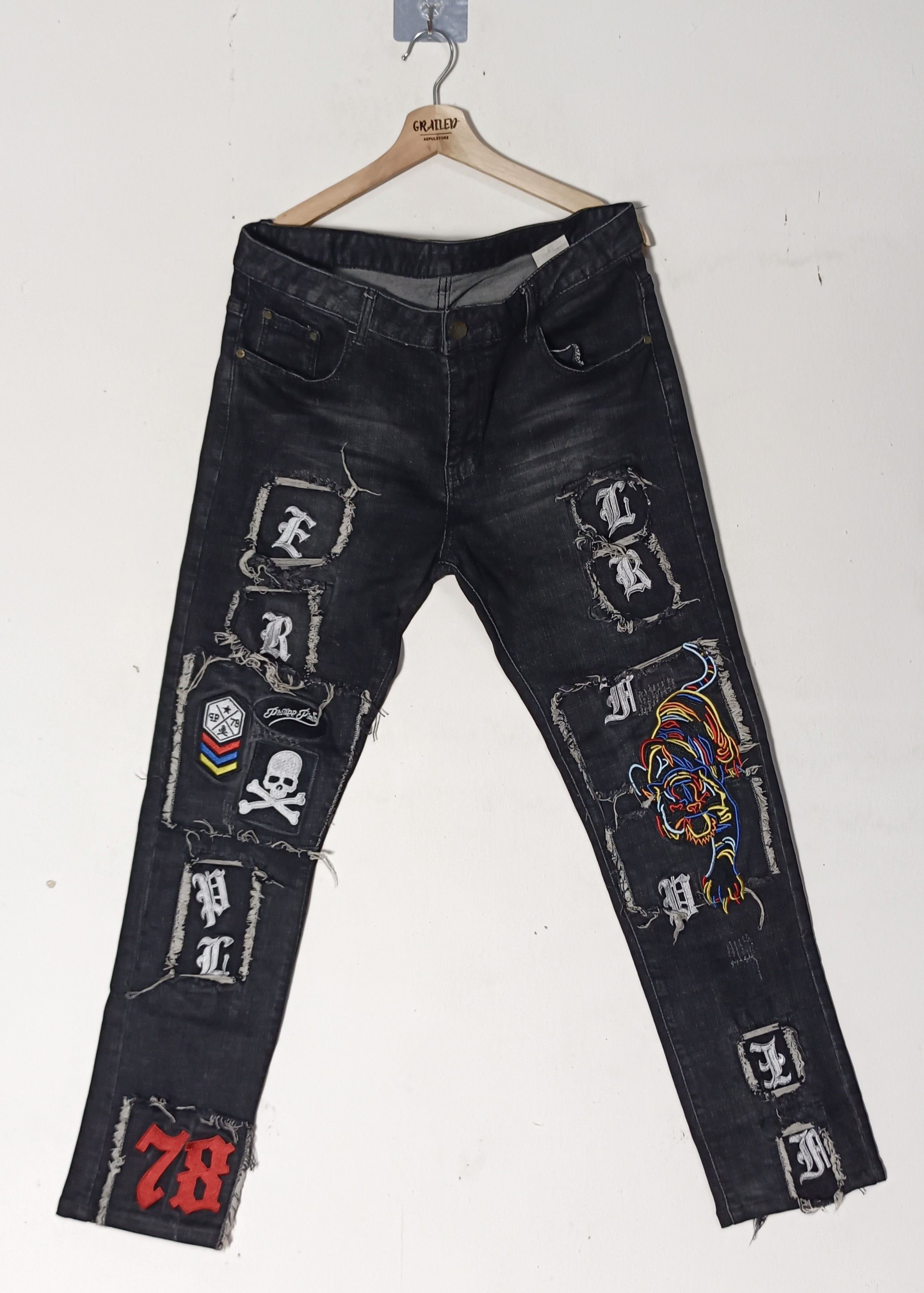 If Six Was Nine Denim jeans putch work skull punk design Size US 36 / EU 52 - 1 Thumbnail