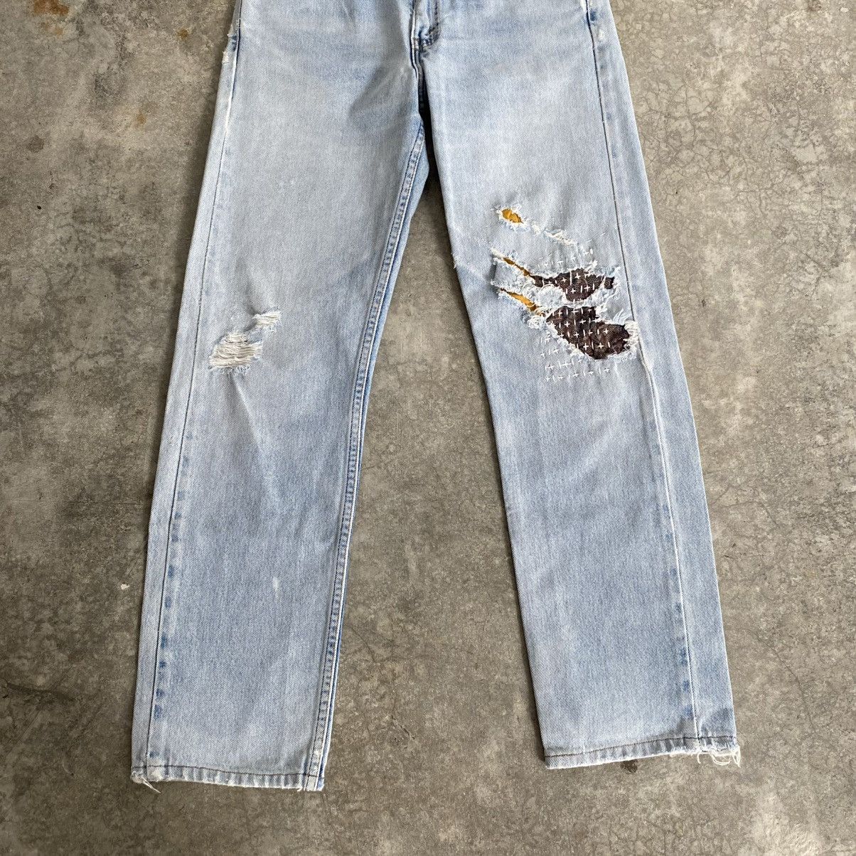 Levi's Vintage 90’s Levis 505 Sashiko Boro Light Blue Remark Jeans Size US 29 - 4 Thumbnail