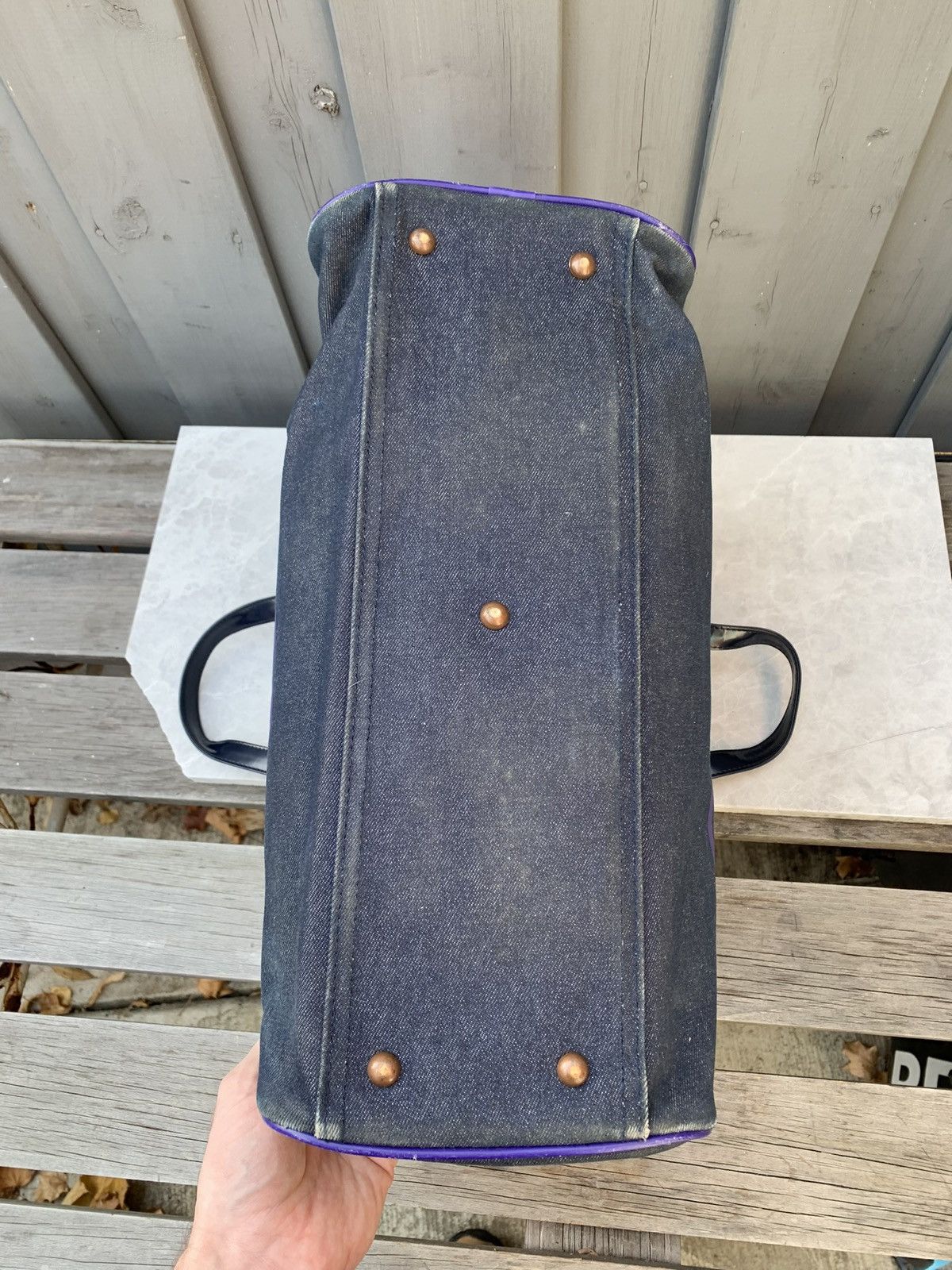 Vintage × Von Dutch Vintage Von Dutch Kustom Denim Bag Bowling Duffle Purse Tote Size ONE SIZE - 10 Thumbnail