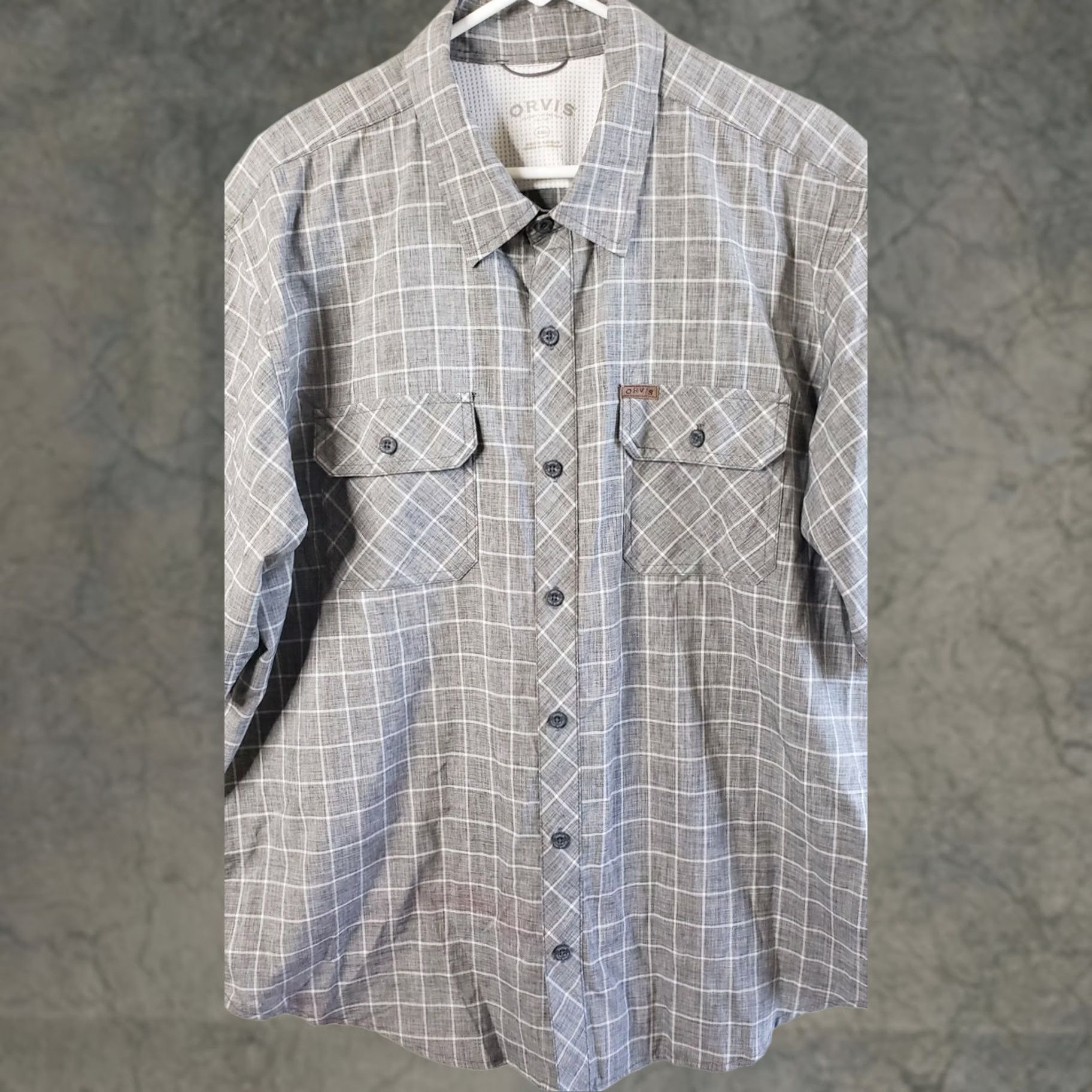 Orvis Orvis Mens Shirt 2XL Grey Plaid Hiking Casual Fishing S. Sleeve Button Polyester Size US XXL / EU 58 / 5 - 1 Thumbnail