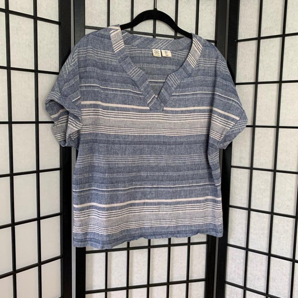 Anthropologie Anthropologie Artisan NY Striped Linen Top Shirt Blue Small Size S / US 4 / IT 40 - 2 Thumbnail