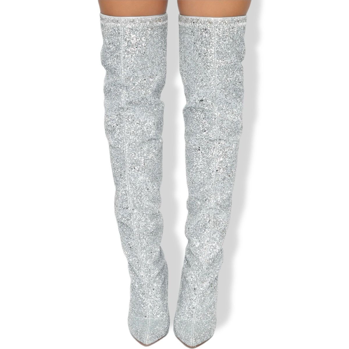 Other Silver Thigh High Pointed Toe Stiletto Heel Boot Women’s 6.5 Size US 6.5 / IT 36.5 - 3 Thumbnail
