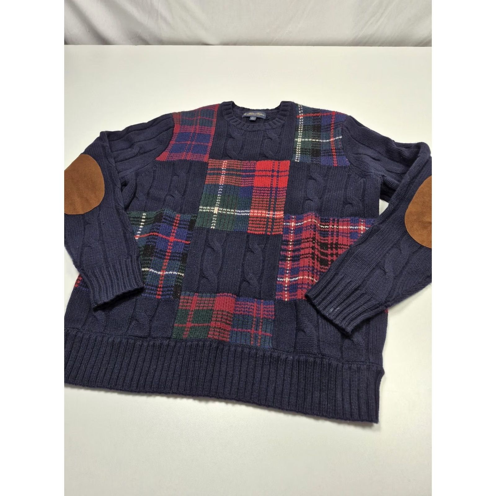 Brooks Brothers Brooks Brothers Sweater Mens L Blue Merino Wool Plaid Crewneck Elbow Patch Knit Cable-Knit Heavyweight Classic Preppy Winter Casual Size US L / EU 52-54 / 3 - 2 Thumbnail