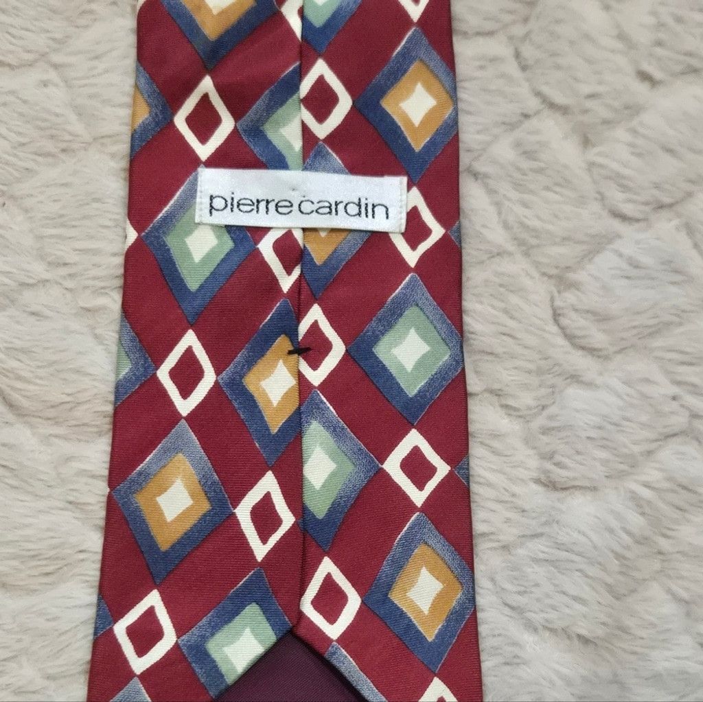 Pierre Cardin Pierre Cardin Vintage Maroon Geometric Pattern Silk Neck Tie Size ONE SIZE - 2 Thumbnail