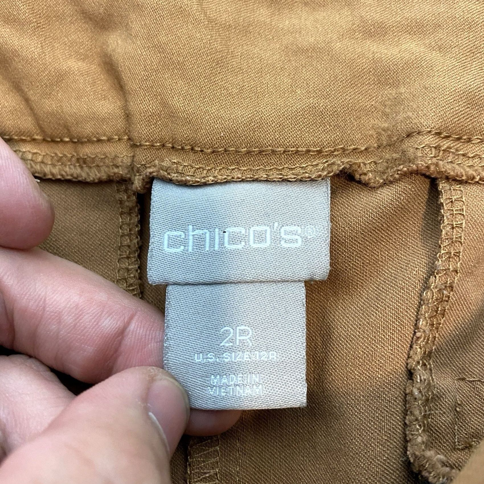 Vintage Chicos Pants Women’s 2R / 12 Tan Brown Ponte Detail Ankle Pull On Stretch Size 34" / US 12 / IT 48 - 6 Thumbnail