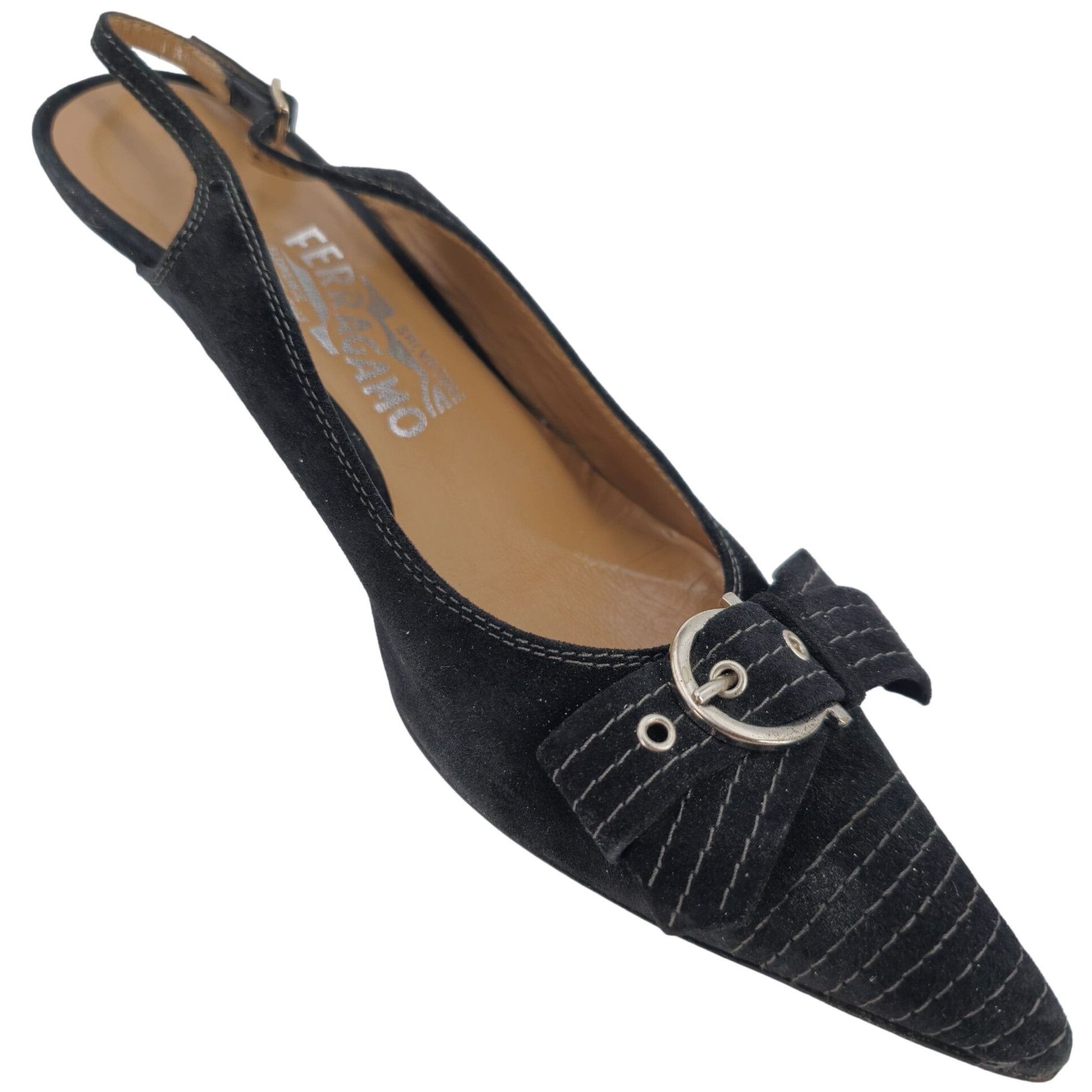 Salvatore Ferragamo Vintage Salvatore Ferragamo Black Striped Suede Formal Sling Size US 8 / IT 38 - 3 Thumbnail