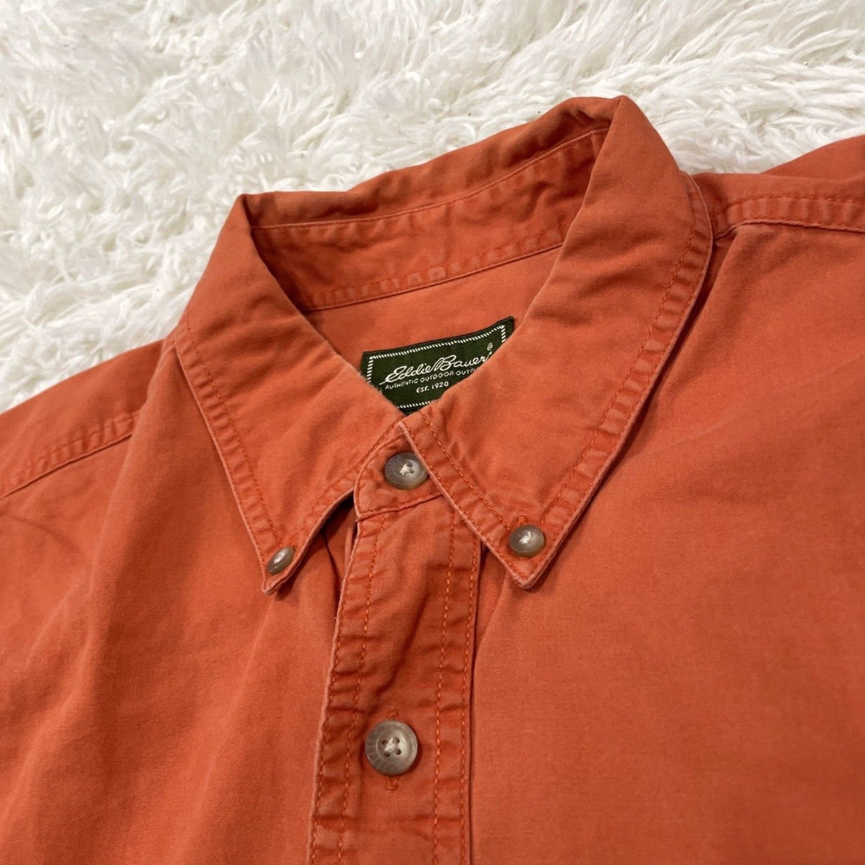 Eddie Bauer VINTAGE Eddie Bauer Button-Up Camp Shirt Men XL Orange Twill Oxford Retro 80s Classic Button-Down Collared Short Sleeve Mens Button-Up Shirt Size US XL / EU 56 / 4 - 5 Thumbnail