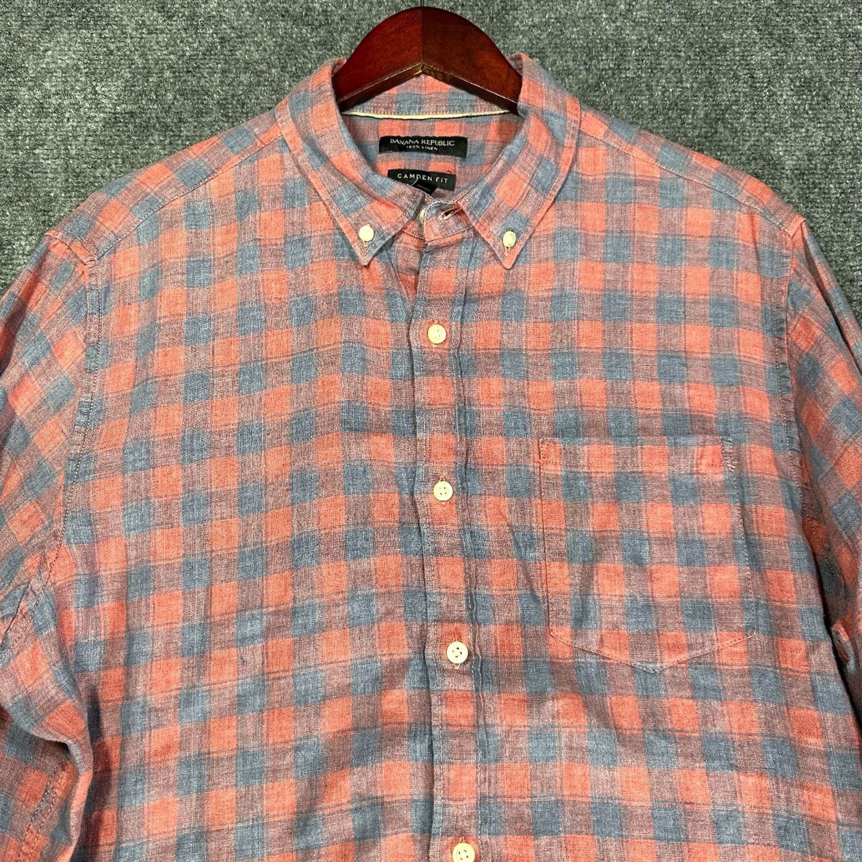 Banana Republic Banana Republic Shirt Mens L Camden Fit Red Blue Linen Check Button Down Shirt Size US L / EU 52-54 / 3 - 3 Thumbnail