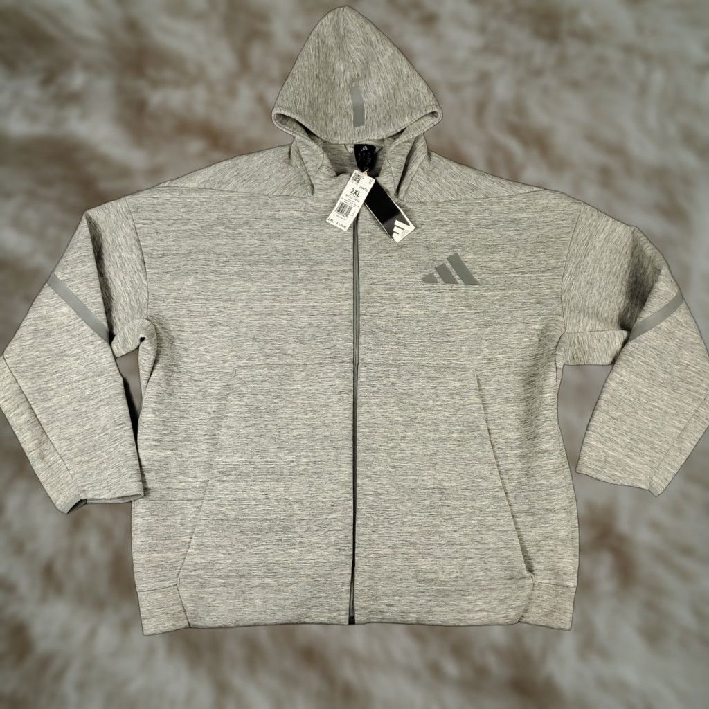 Adidas Hoodie Mens Size 2XL Gray Full Zip Up Sweatshirt Sweatshirt