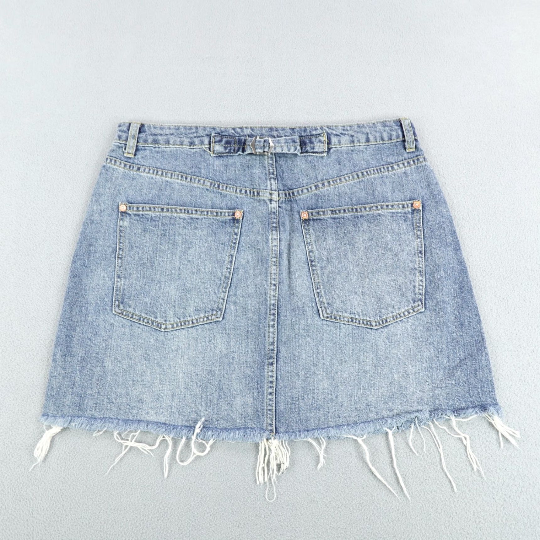 Free People VINTAGE Free People Womens Skirt Short Denim Blue Fringe 31 Bohemian Festival Casual Size 24" / US 00 / IT 34 - 3 Thumbnail