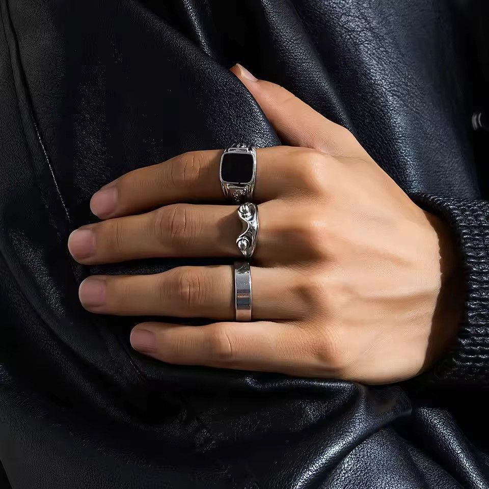 Jewelry 3pcs/set Square Oil Drip Ring Sets Size ONE SIZE - 2 Thumbnail