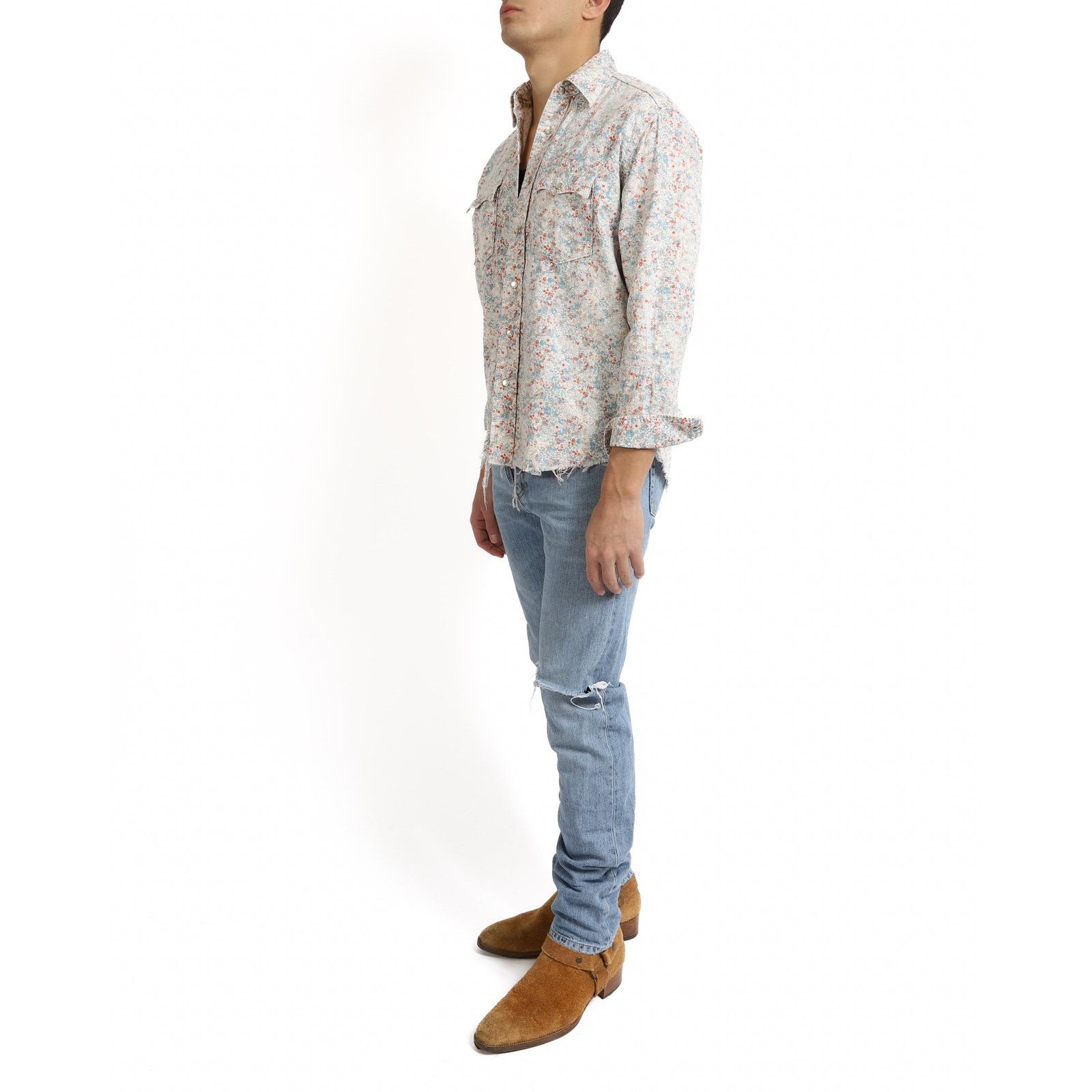 Saint Laurent Paris SS16 Raw Hem Shirt in Multicolor Floral Cotton Size US S / EU 44-46 / 1 - 2 Thumbnail