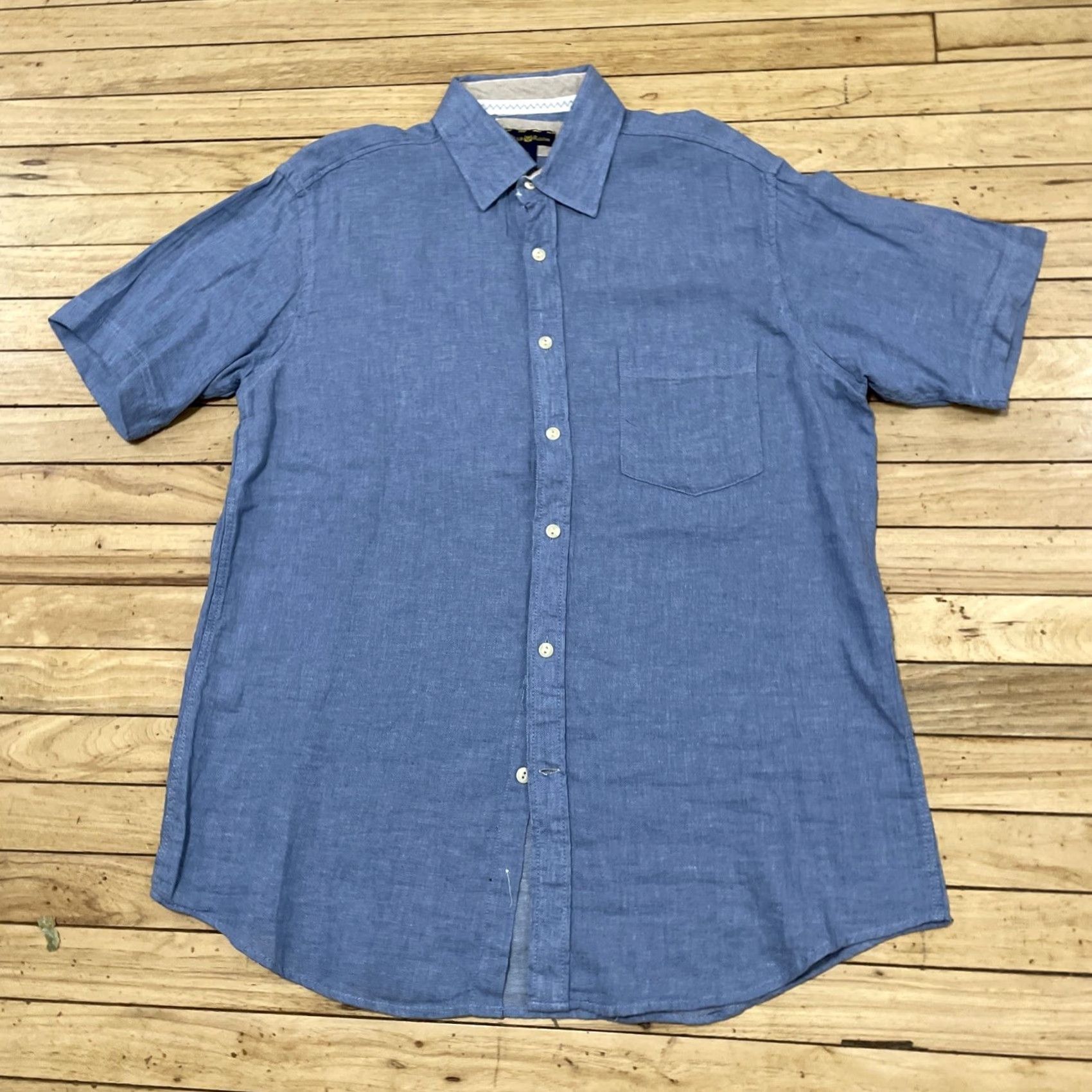 Club Room VINTAGE Club Room Blue Linen Button Shirt Men L Short Sleeve Casual L Blue Linen Button-Up Club Room Men Shirt Casual Preppy Summer 90s Size US L / EU 52-54 / 3 - 3 Thumbnail