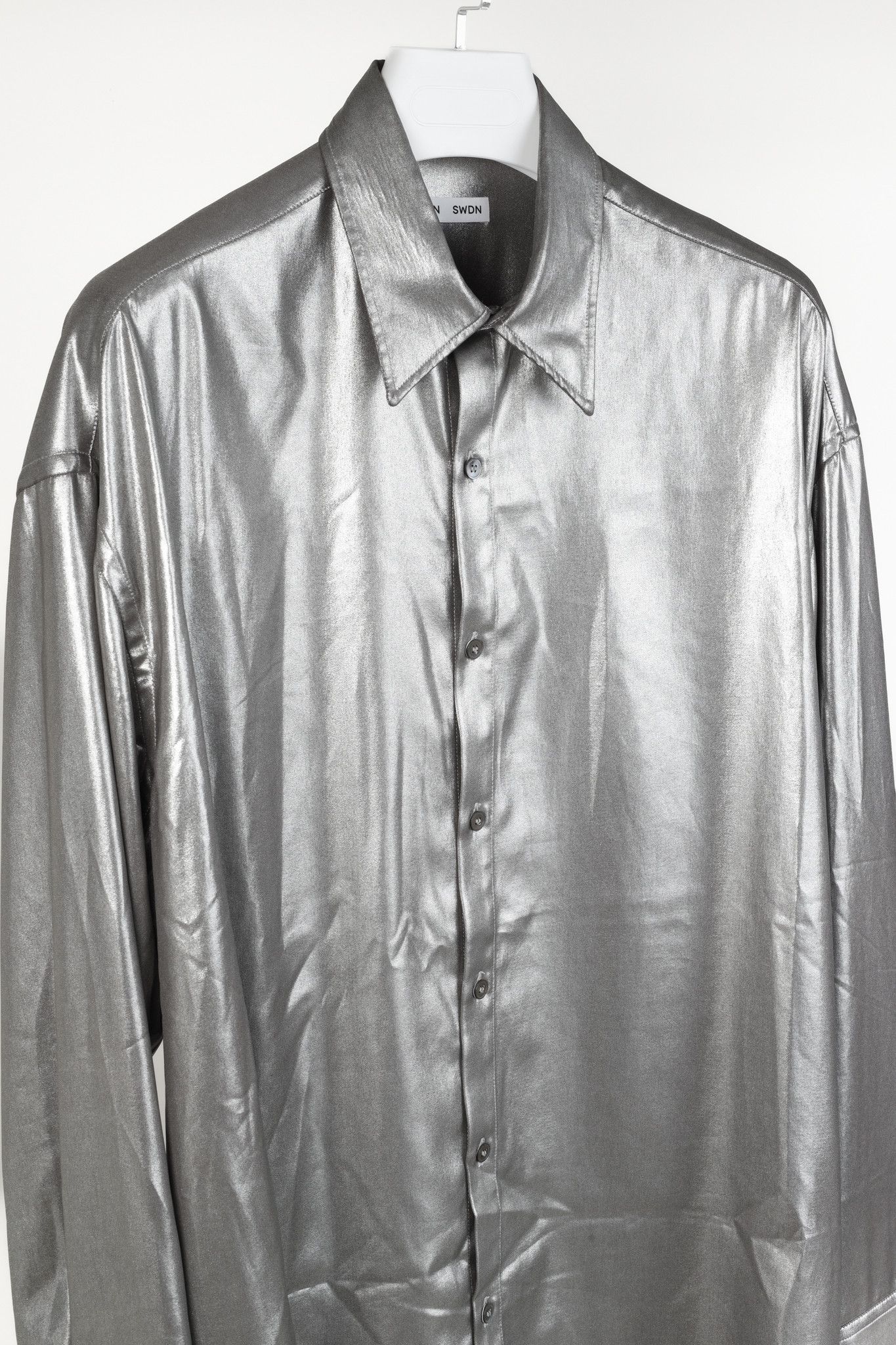 CMMN SWDN CMMN SWDN Cecil Light Lame Metallic Silver Button Up Shirt Size US M / EU 48-50 / 2 - 3 Thumbnail
