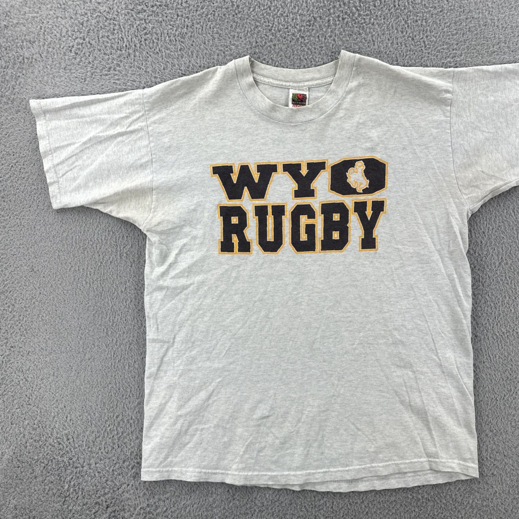 Fruit Of The Loom VINTAGE Fruit Of the Loom Heavy Adult XL Heather Gray Shirt WYO Rugby 90s Y2K Mens Shirt XL Gray 90s Size US XL / EU 56 / 4 - 3 Thumbnail