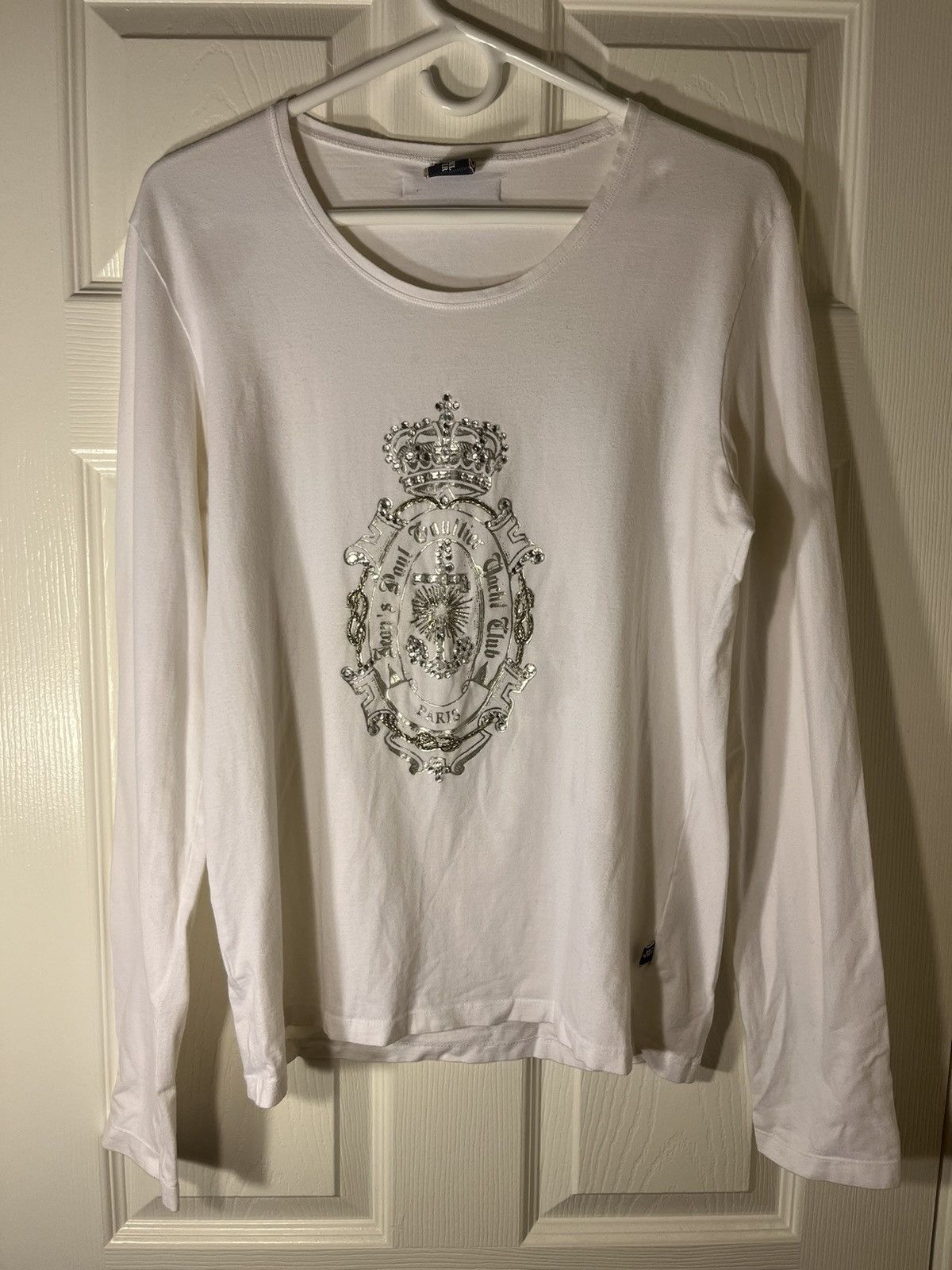 image of Jean Paul Gaultier White Rhinestone Anchor Long Sleeve, Men's (Size Large)