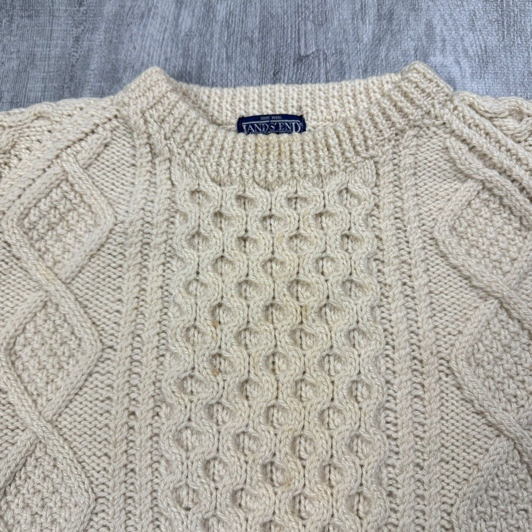 Lands' End VINTAGE Lands' End Irish Fisherman Sweater Mens Medium Heavy Wool Cable Knit Ivory All Seasons Size US M / EU 48-50 / 2 - 2 Thumbnail
