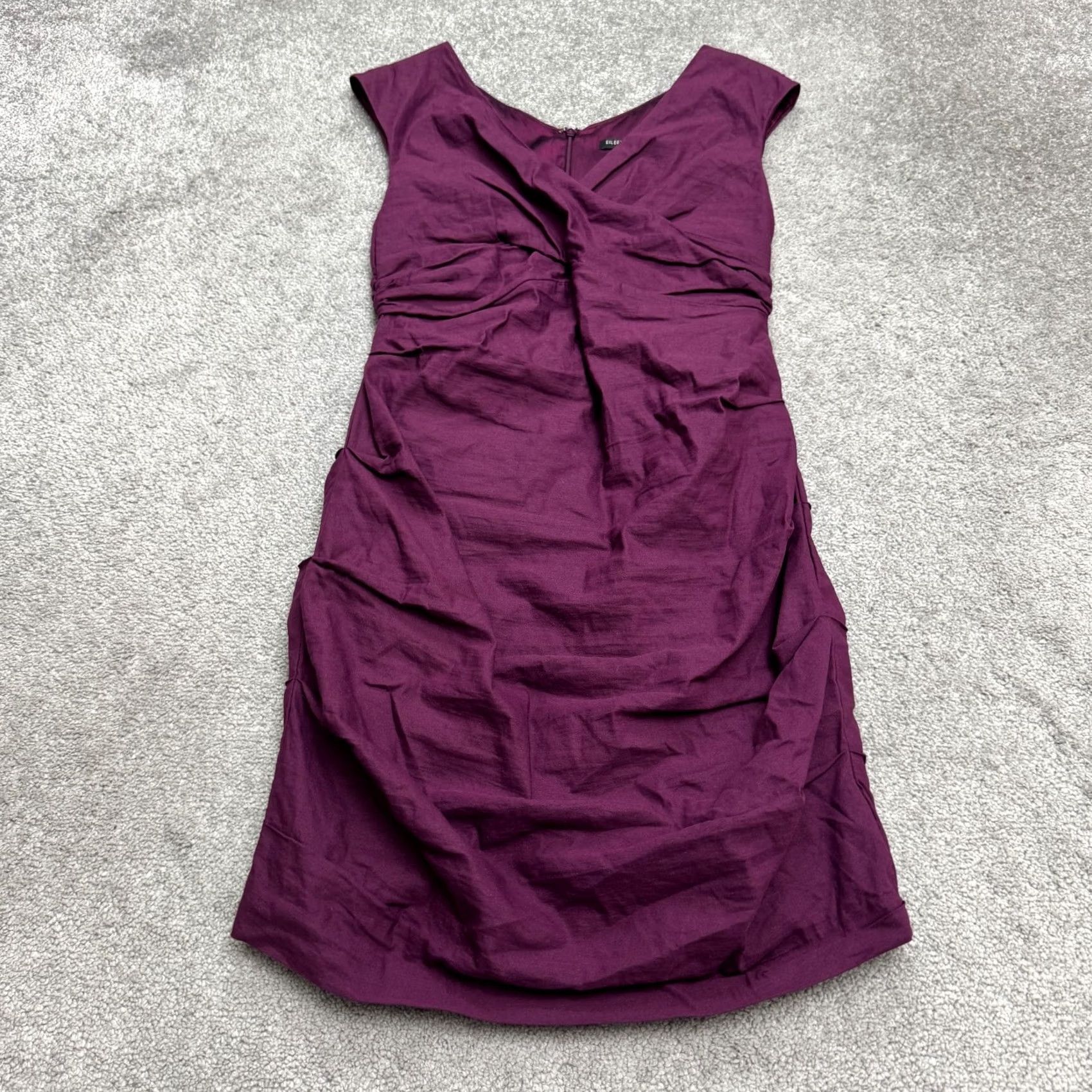Eileen Fisher Eileen Fisher Ruched Sheath Dress Womens 10P Purple Sleeveless V-Neck Lined Knee Length Petite Size L / US 10 / IT 46 - 2 Thumbnail