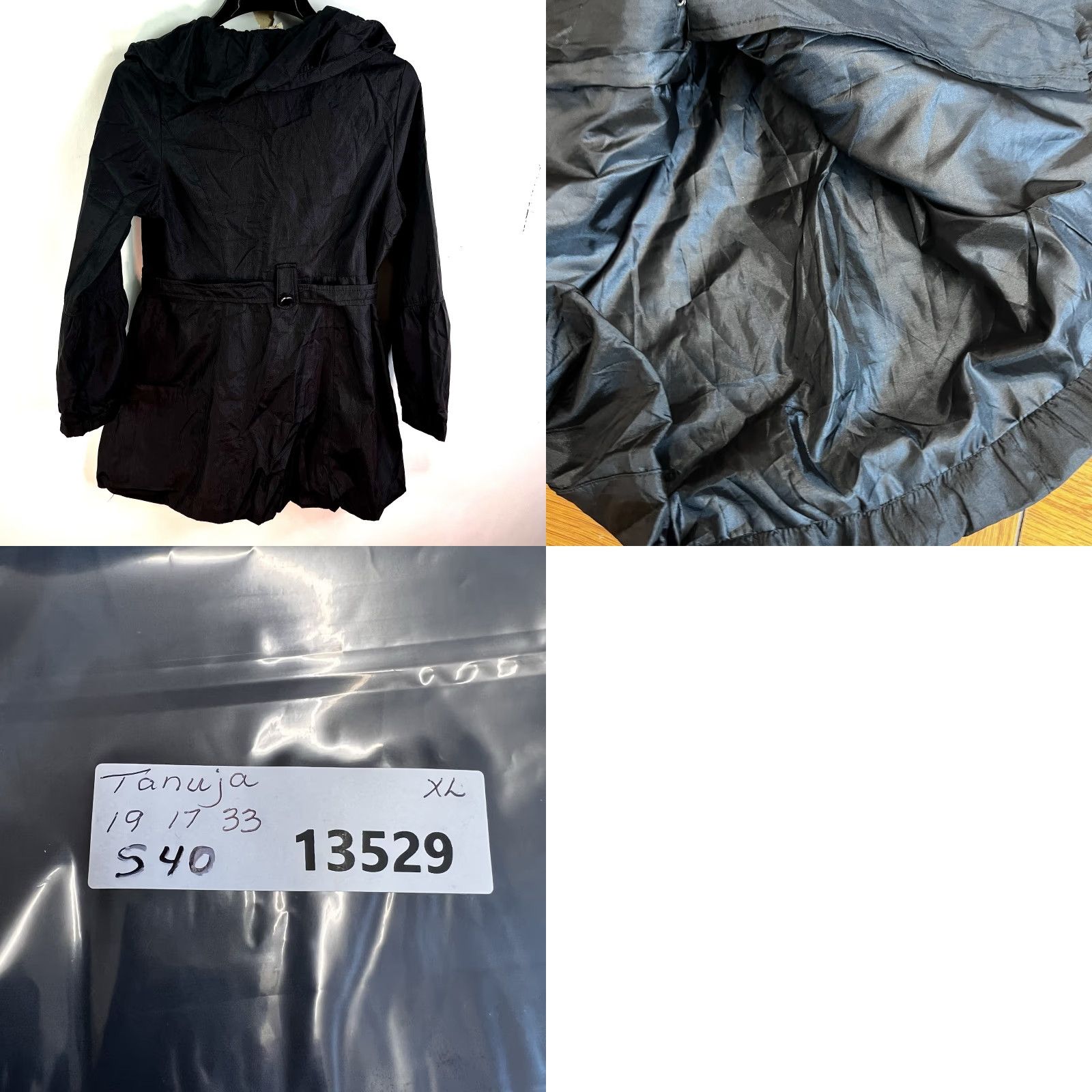 Vintage Tanuja Jacket Womens Junior XL Black Belted Wide Collar Taffeta Glitter" Size XL / US 12-14 / IT 48-50 - 8 Thumbnail