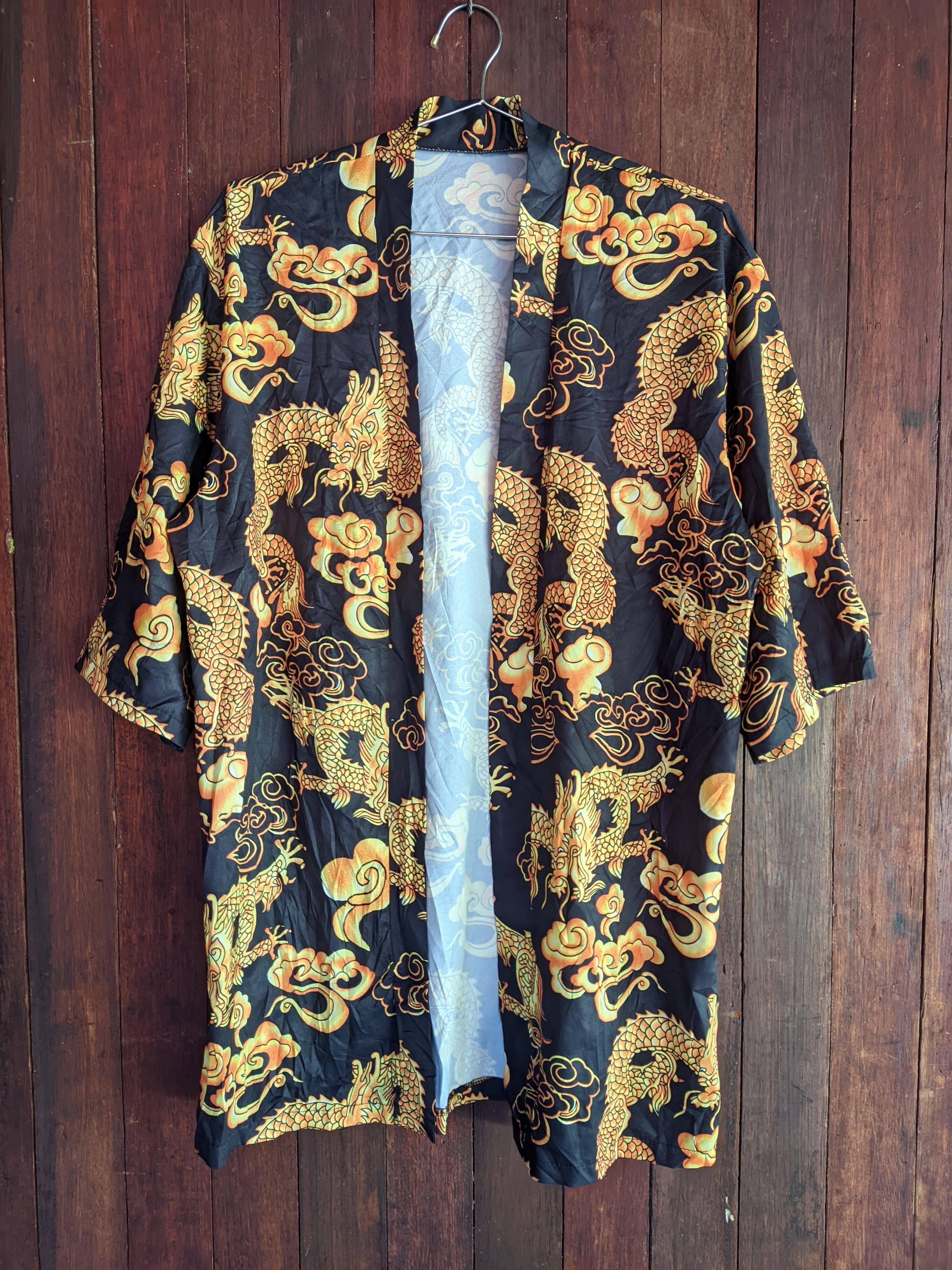 Japan Kimono Full Printed Gold Dragon